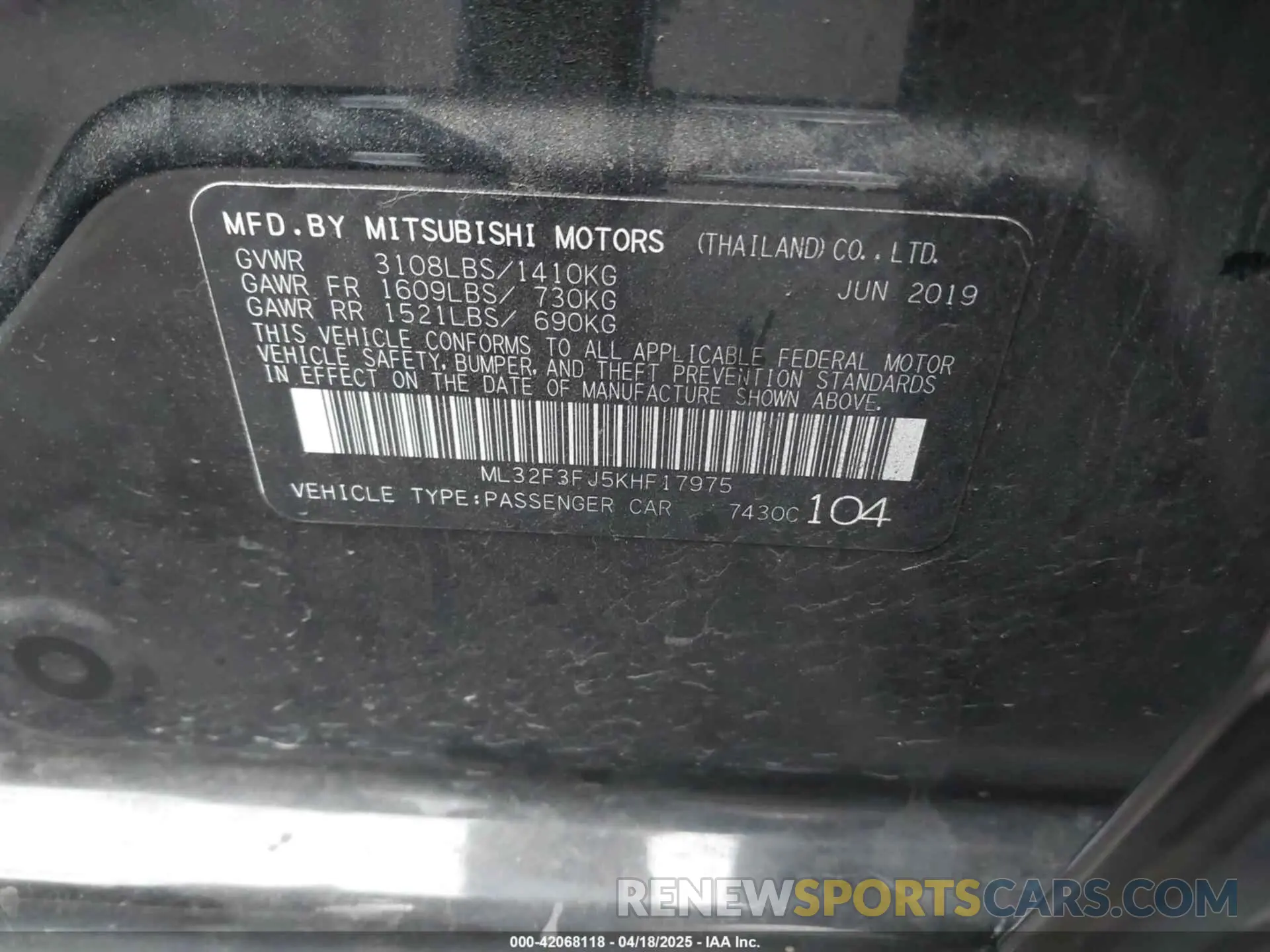 9 fotografías del automóvil dañado ML32F3FJ5KHF17975 MITSUBISHI MIRAGE G4 2019