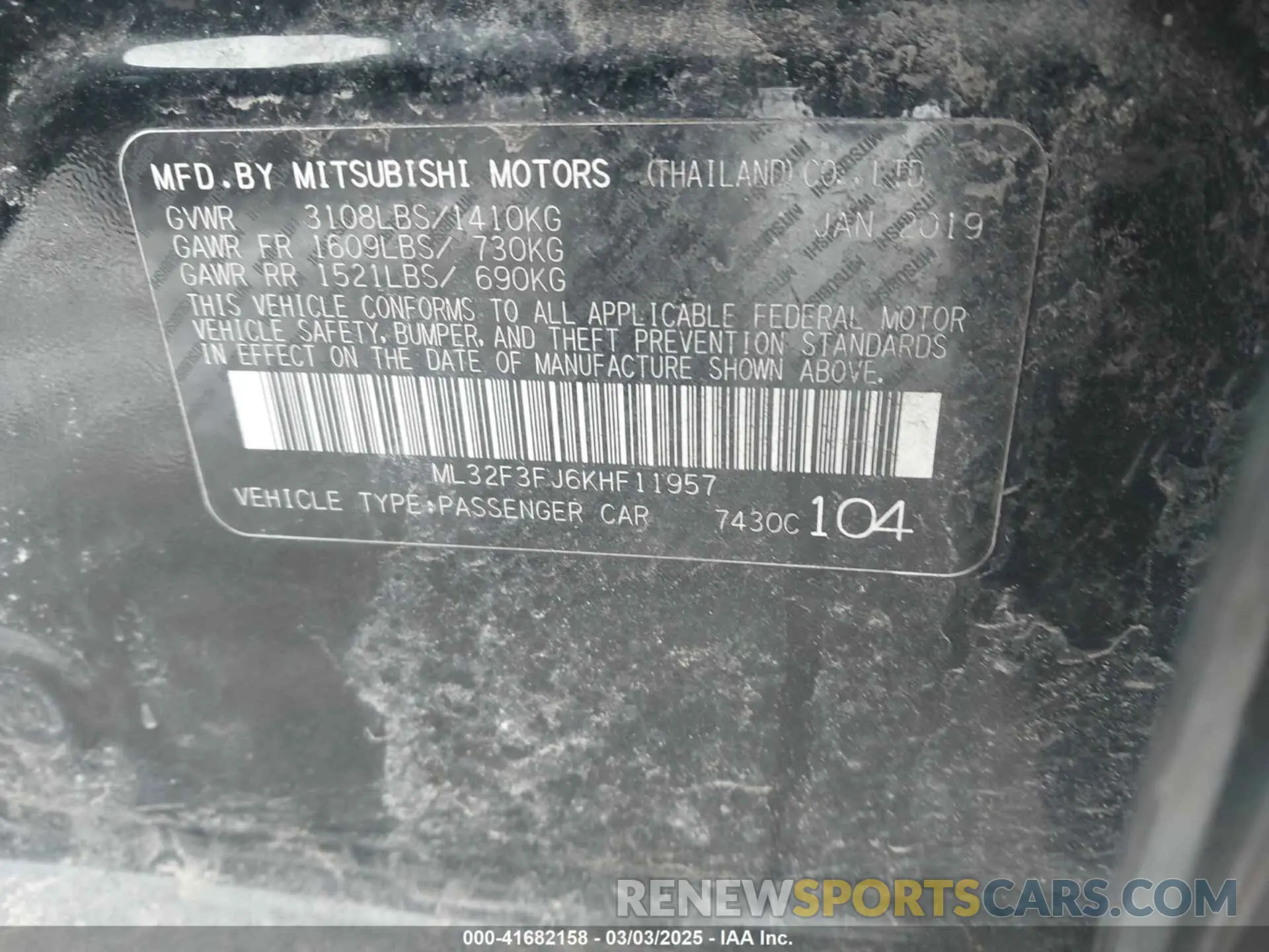 9 fotografías del automóvil dañado ML32F3FJ6KHF11957 MITSUBISHI MIRAGE G4 2019