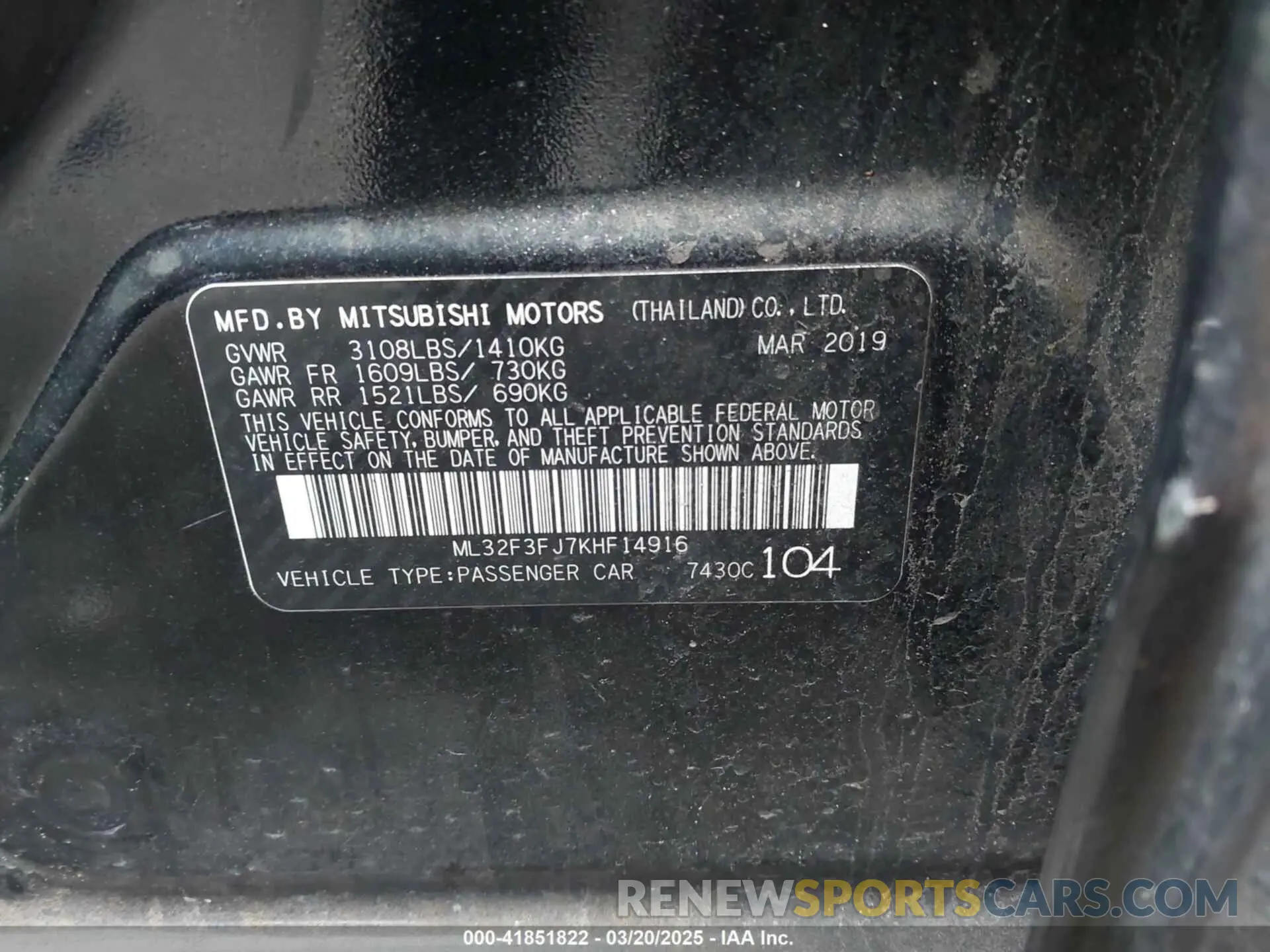 9 fotografías del automóvil dañado ML32F3FJ7KHF14916 MITSUBISHI MIRAGE G4 2019