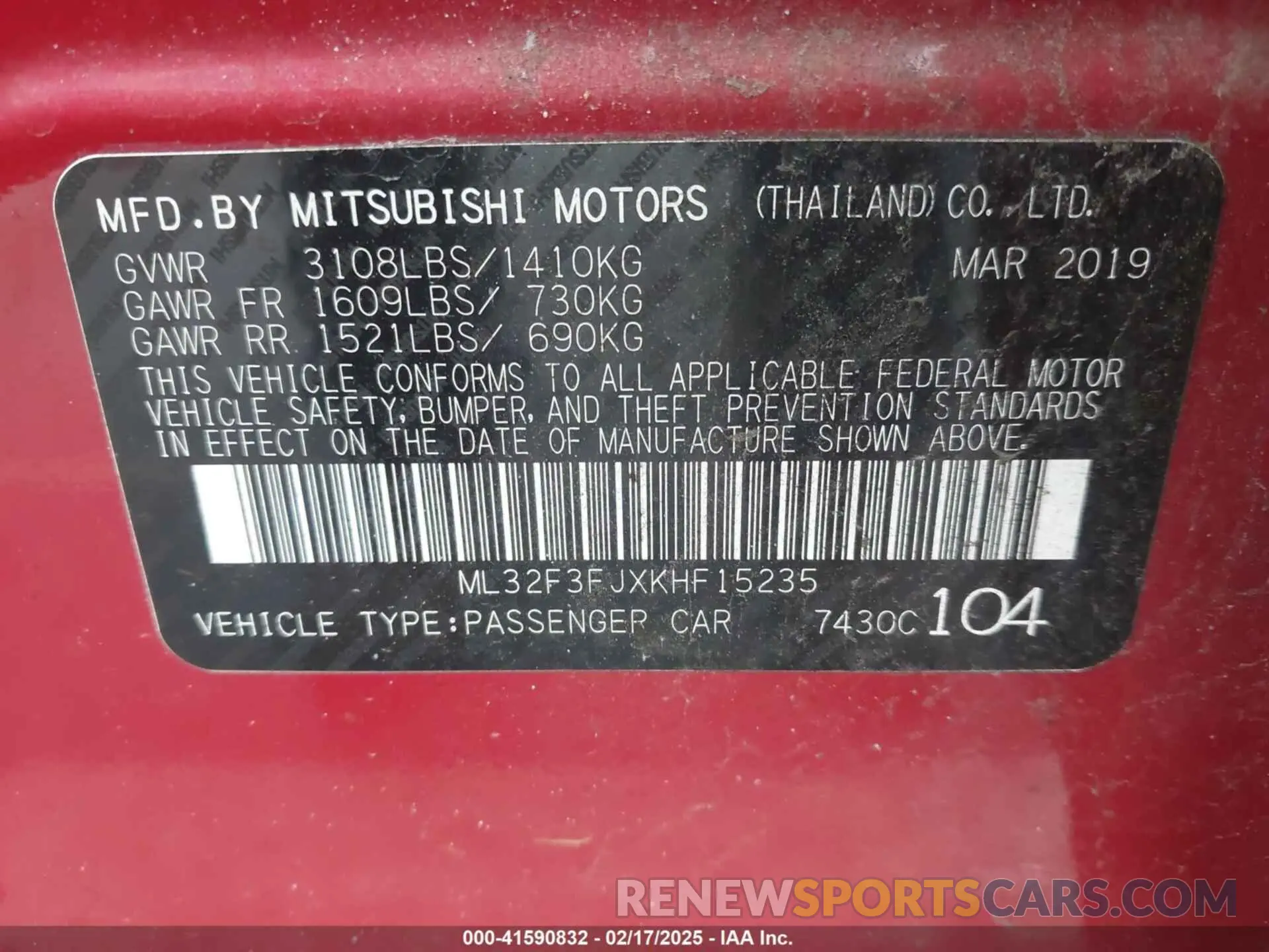 9 fotografías del automóvil dañado ML32F3FJXKHF15235 MITSUBISHI MIRAGE G4 2019
