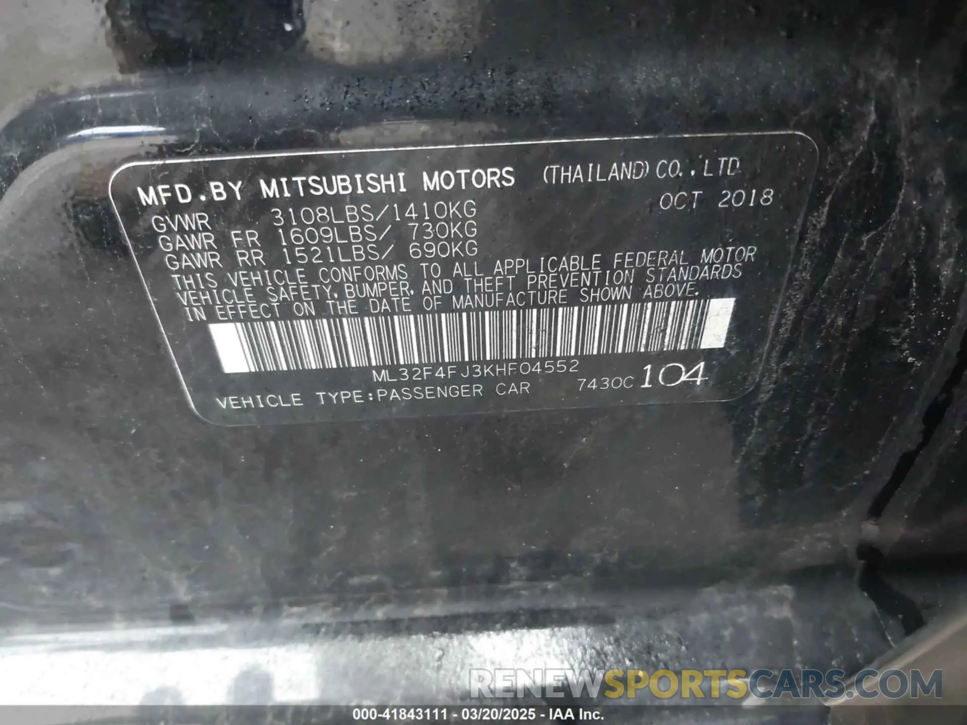 9 fotografías del automóvil dañado ML32F4FJ3KHF04552 MITSUBISHI MIRAGE G4 2019