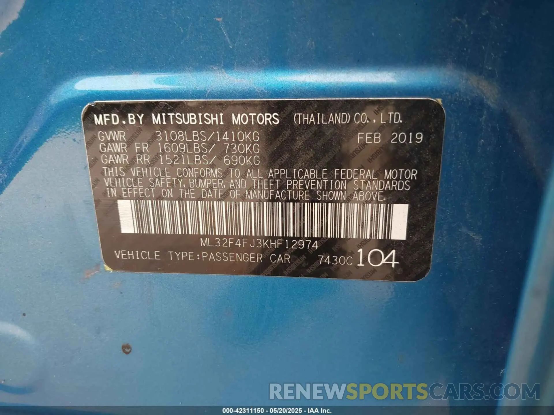 9 fotografías del automóvil dañado ML32F4FJ3KHF12974 MITSUBISHI MIRAGE G4 2019