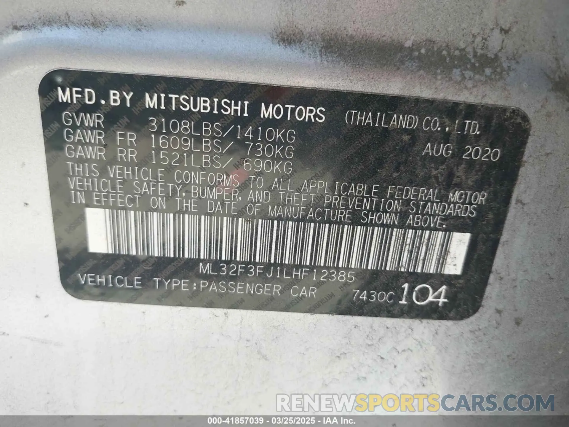 9 fotografías del automóvil dañado ML32F3FJ1LHF12385 MITSUBISHI MIRAGE G4 2020