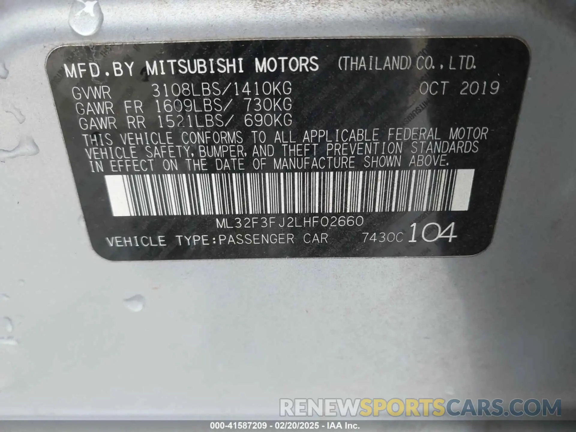 9 fotografías del automóvil dañado ML32F3FJ2LHF02660 MITSUBISHI MIRAGE G4 2020