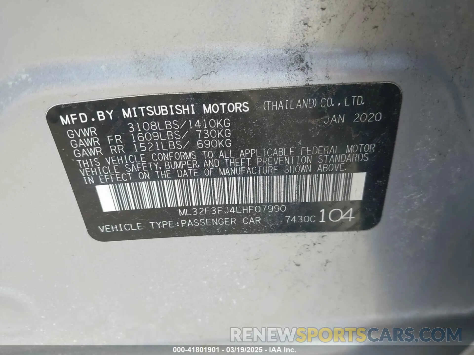 9 fotografías del automóvil dañado ML32F3FJ4LHF07990 MITSUBISHI MIRAGE G4 2020