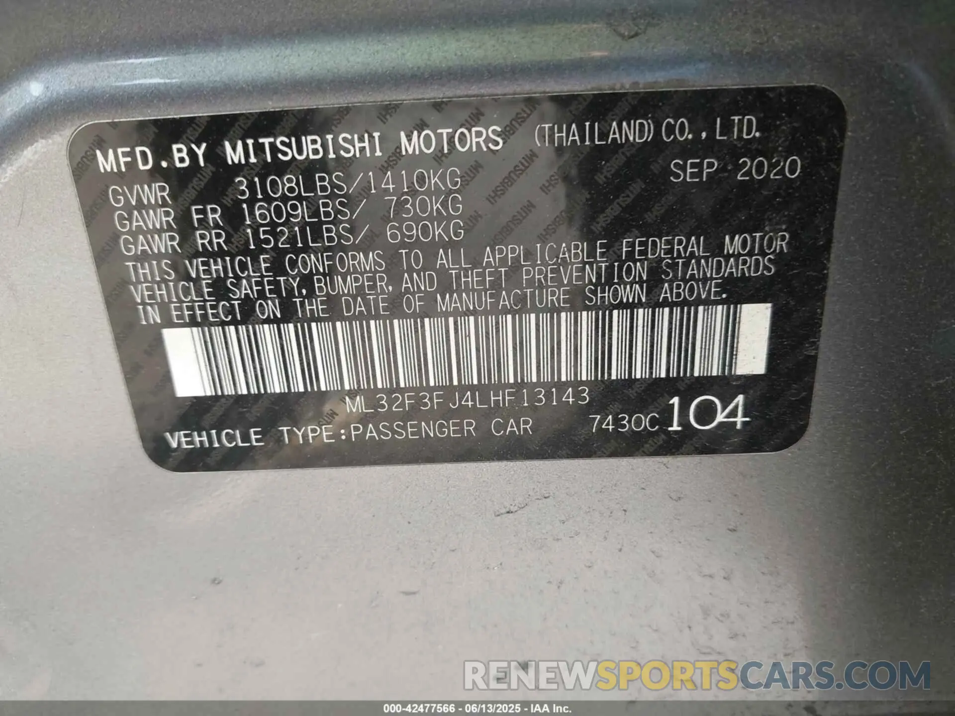 9 fotografías del automóvil dañado ML32F3FJ4LHF13143 MITSUBISHI MIRAGE G4 2020