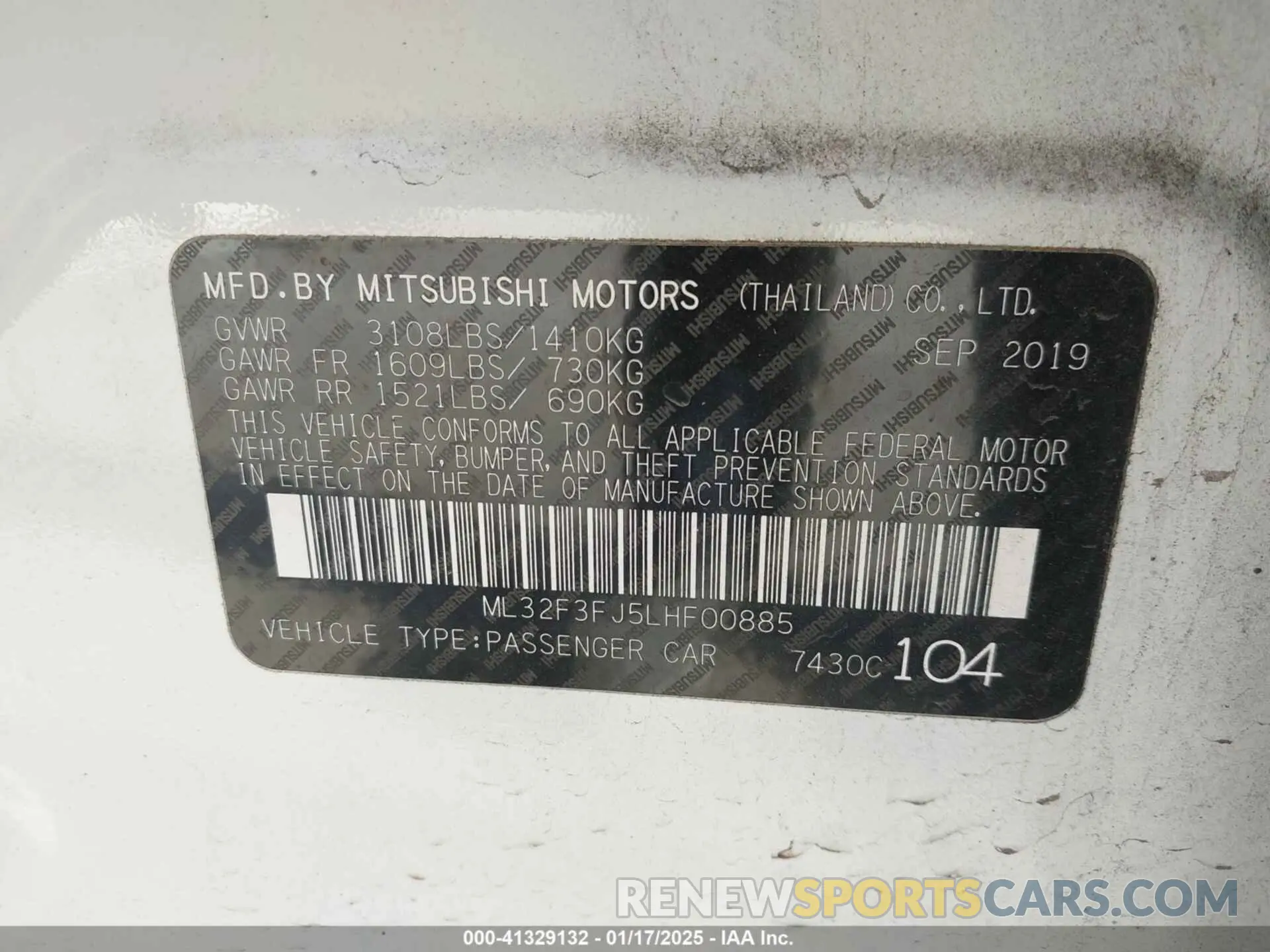 9 fotografías del automóvil dañado ML32F3FJ5LHF00885 MITSUBISHI MIRAGE G4 2020