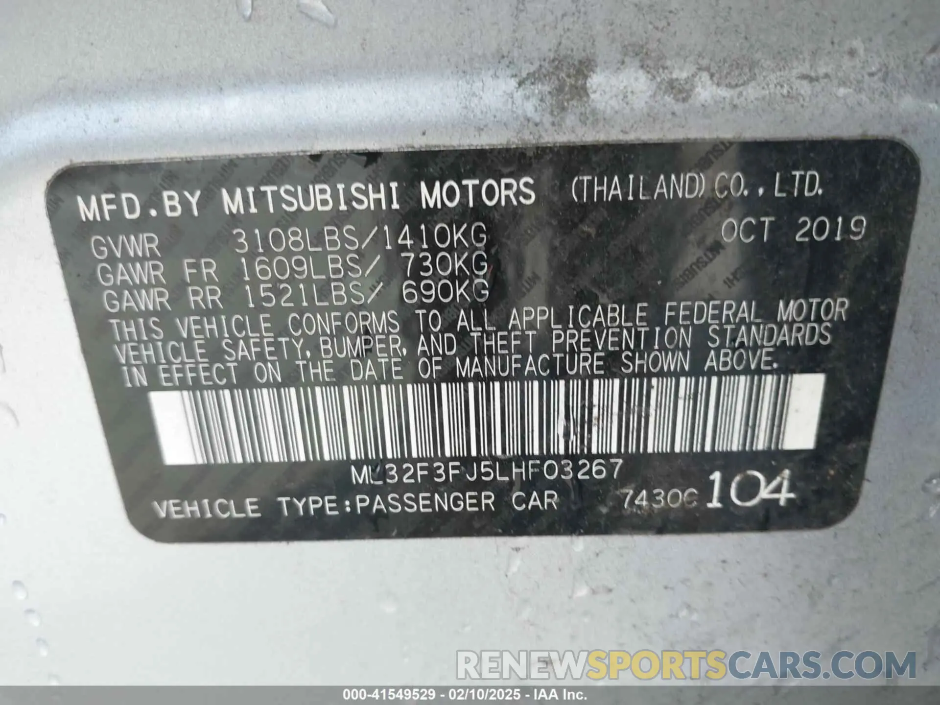 9 fotografías del automóvil dañado ML32F3FJ5LHF03267 MITSUBISHI MIRAGE G4 2020