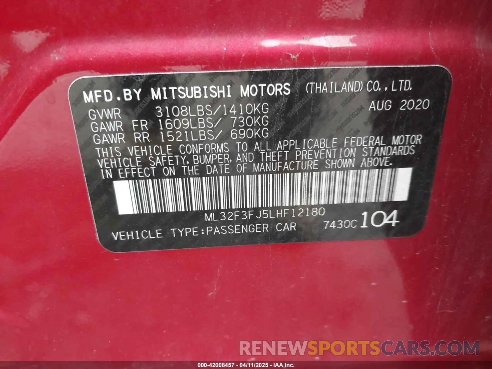 9 fotografías del automóvil dañado ML32F3FJ5LHF12180 MITSUBISHI MIRAGE G4 2020