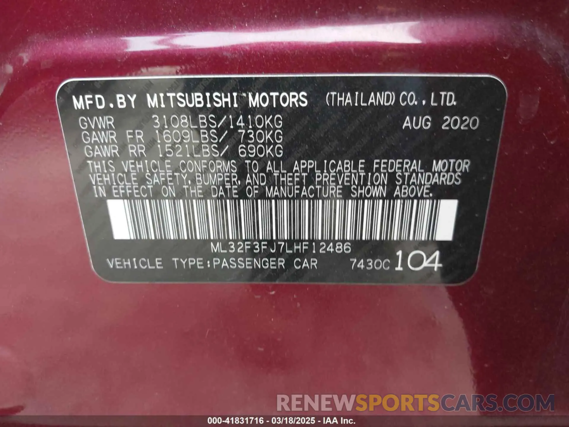 9 fotografías del automóvil dañado ML32F3FJ7LHF12486 MITSUBISHI MIRAGE G4 2020