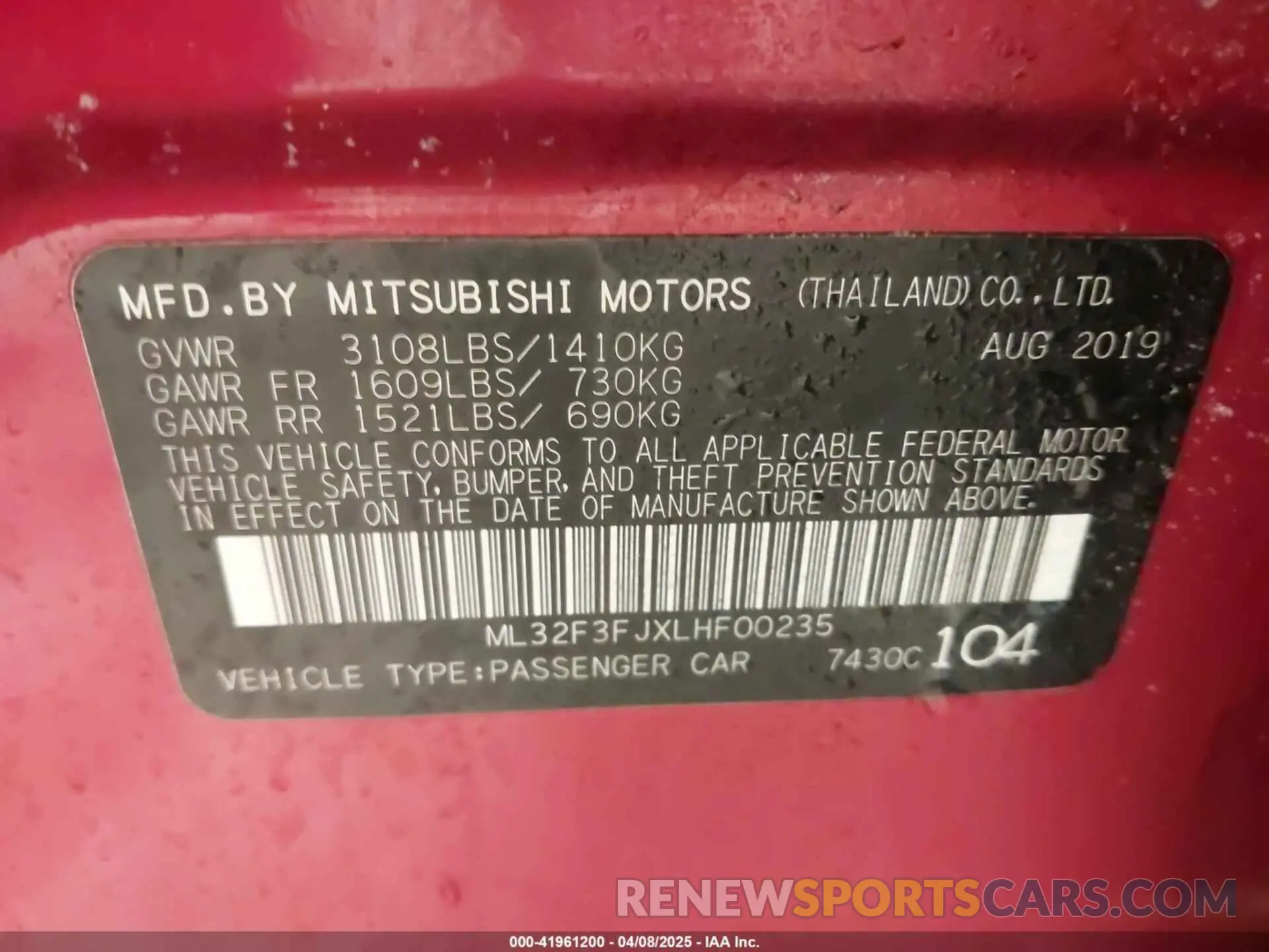 9 fotografías del automóvil dañado ML32F3FJXLHF00235 MITSUBISHI MIRAGE G4 2020