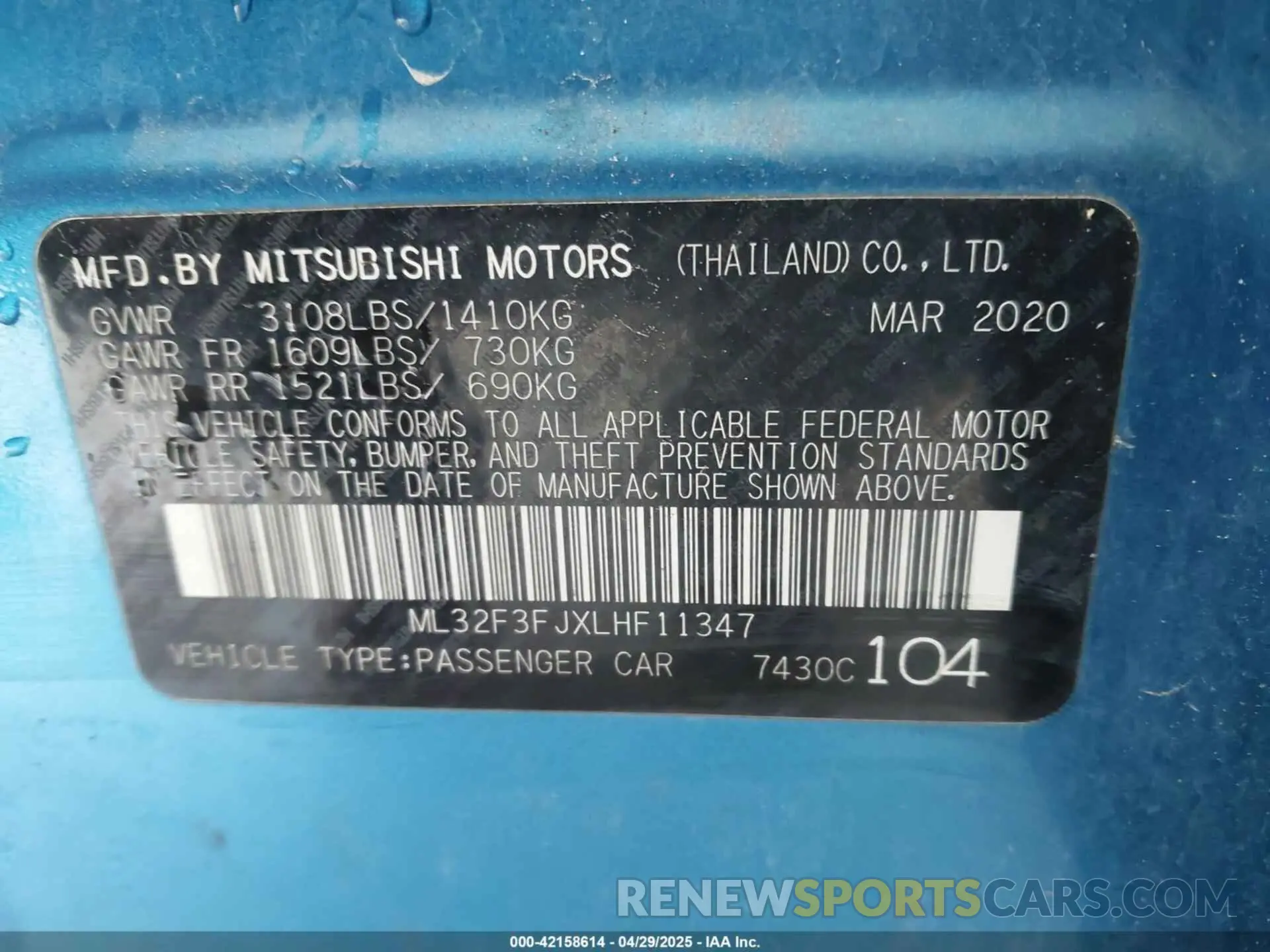 9 fotografías del automóvil dañado ML32F3FJXLHF11347 MITSUBISHI MIRAGE G4 2020