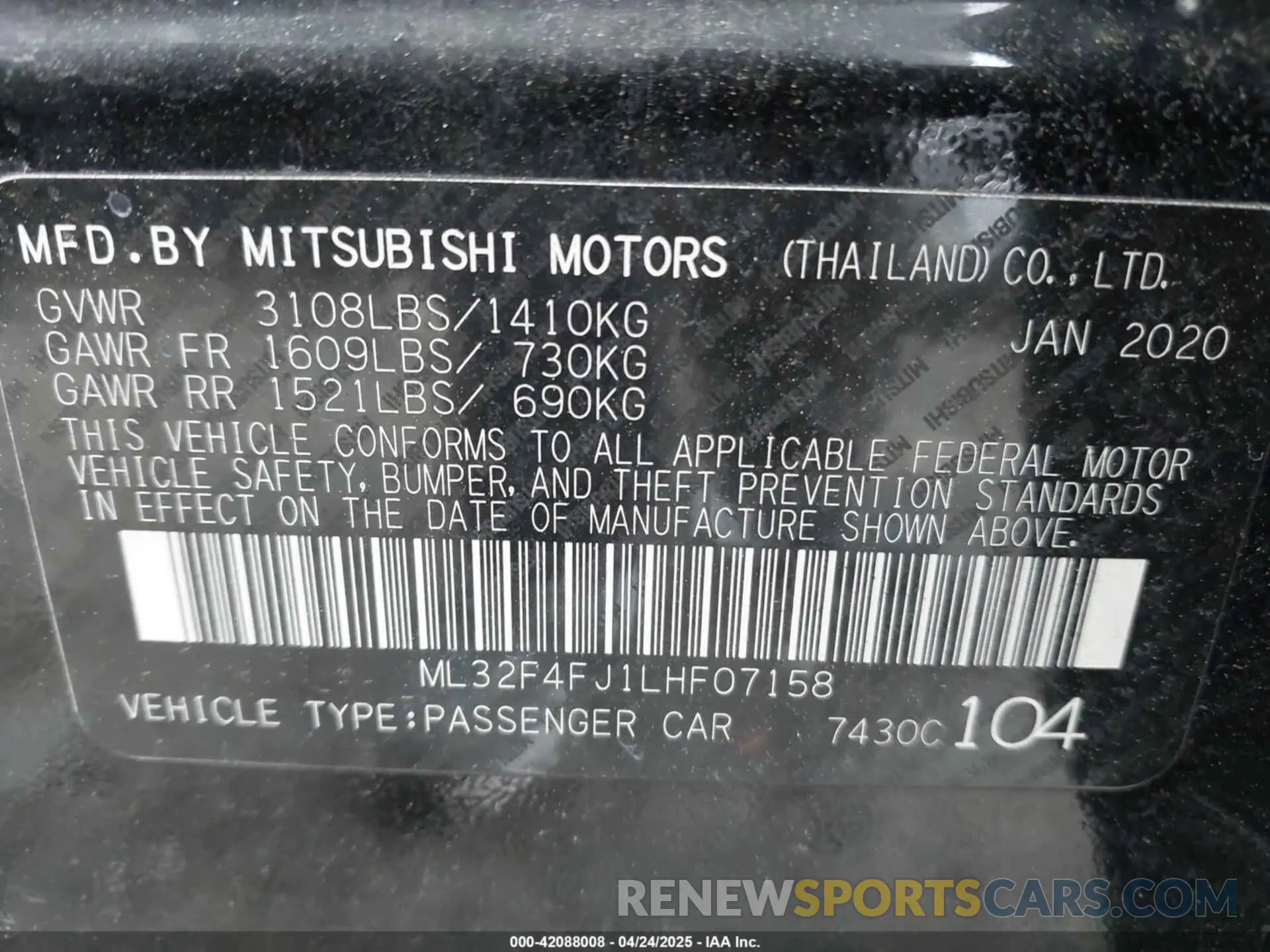 9 fotografías del automóvil dañado ML32F4FJ1LHF07158 MITSUBISHI MIRAGE G4 2020