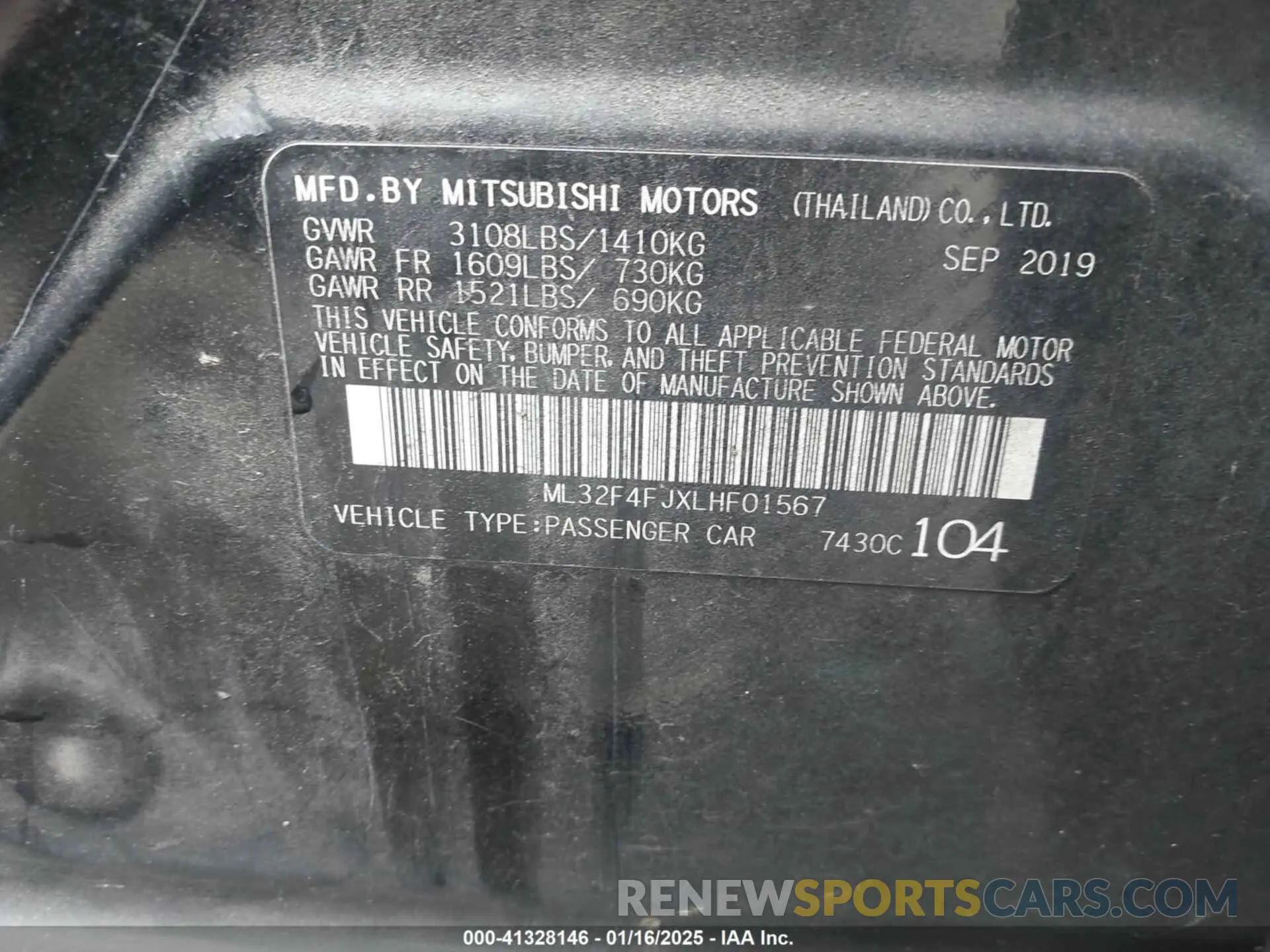 9 fotografías del automóvil dañado ML32F4FJXLHF01567 MITSUBISHI MIRAGE G4 2020
