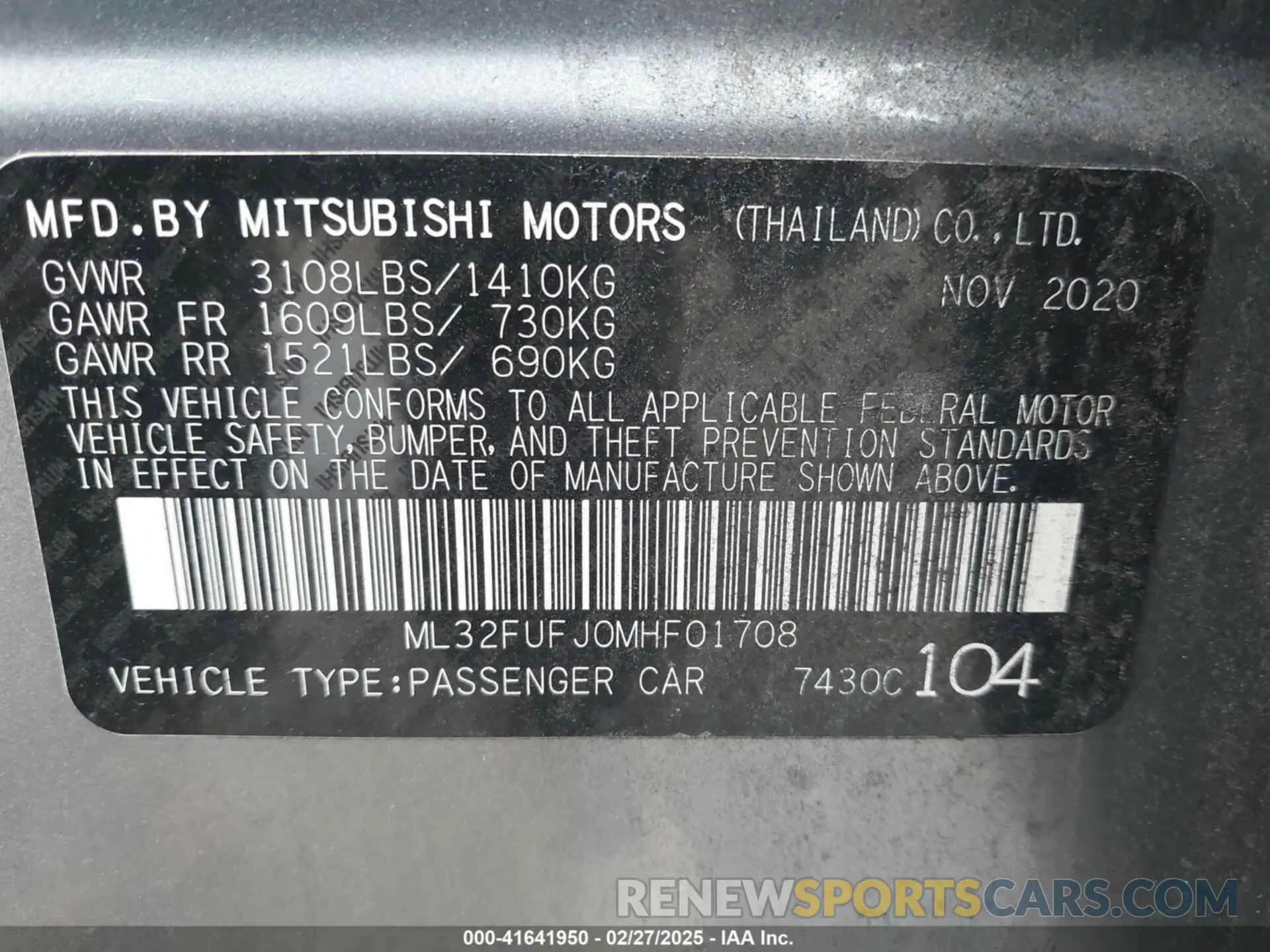 9 fotografías del automóvil dañado ML32FUFJ0MHF01708 MITSUBISHI MIRAGE G4 2021