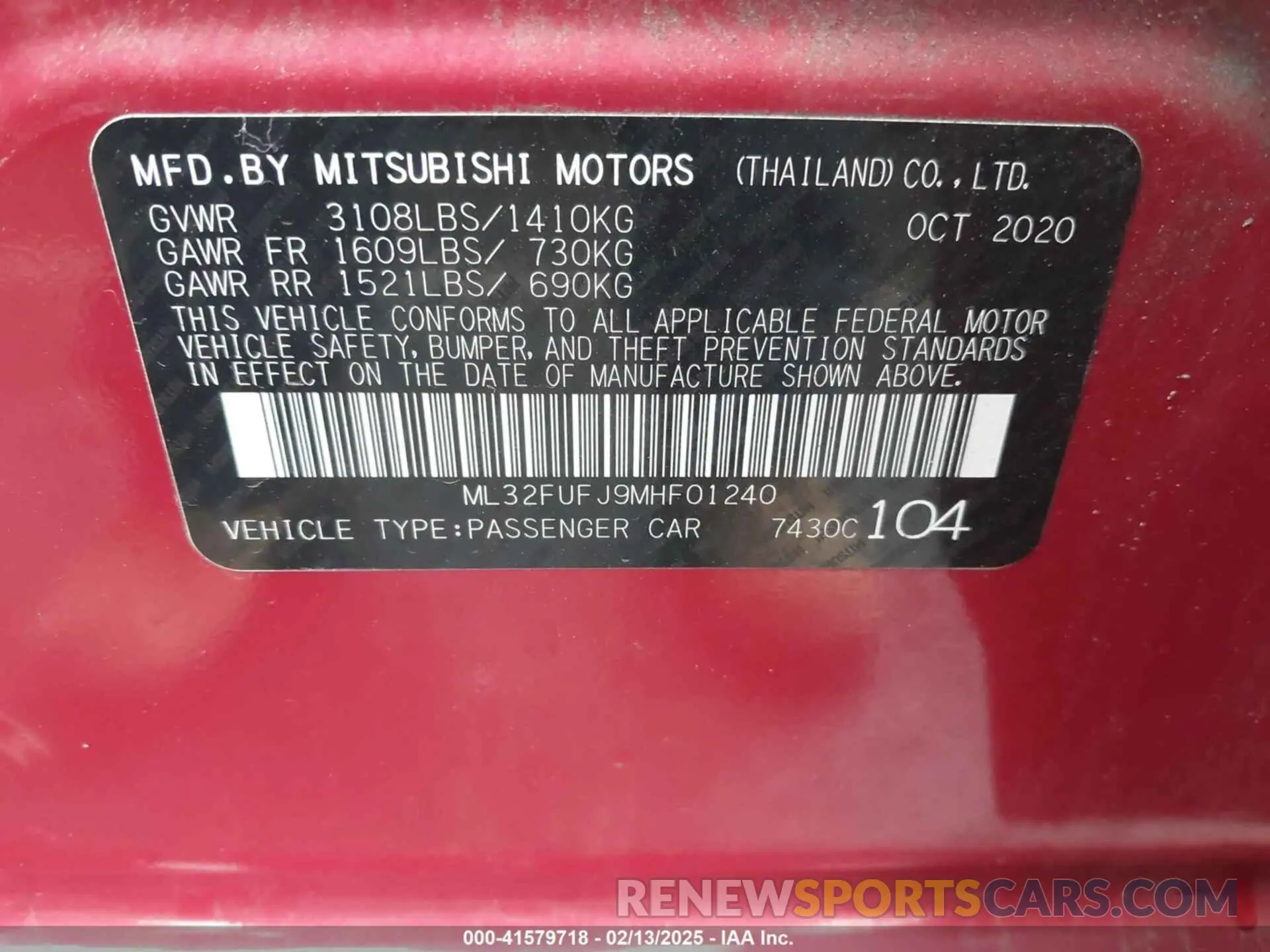 9 fotografías del automóvil dañado ML32FUFJ9MHF01240 MITSUBISHI MIRAGE G4 2021