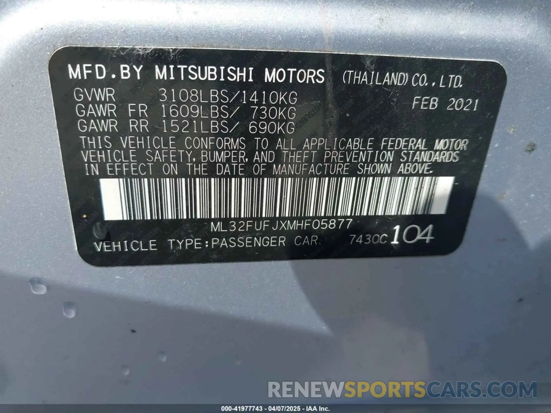 9 fotografías del automóvil dañado ML32FUFJXMHF05877 MITSUBISHI MIRAGE G4 2021