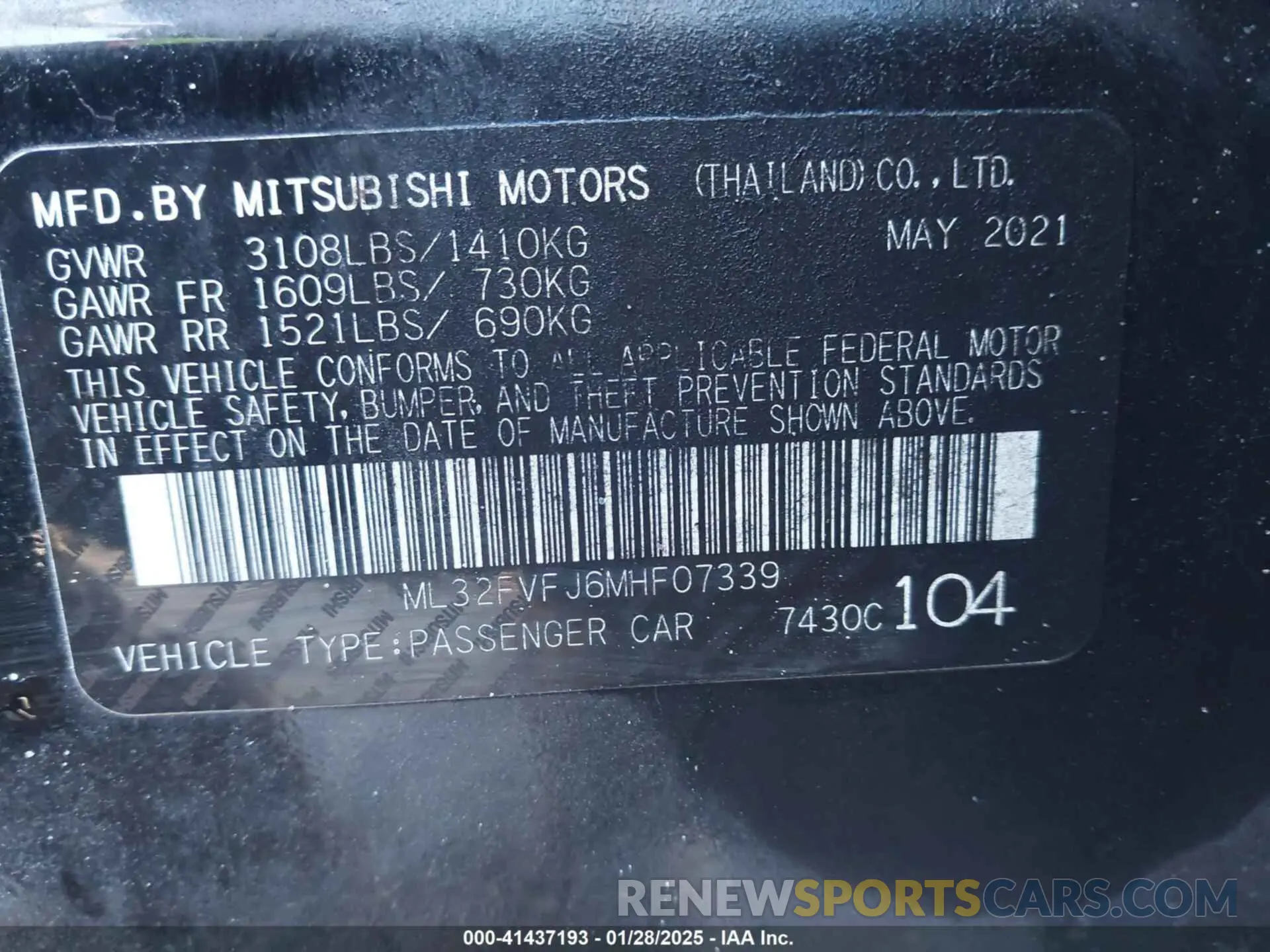 9 fotografías del automóvil dañado ML32FVFJ6MHF07339 MITSUBISHI MIRAGE G4 2021