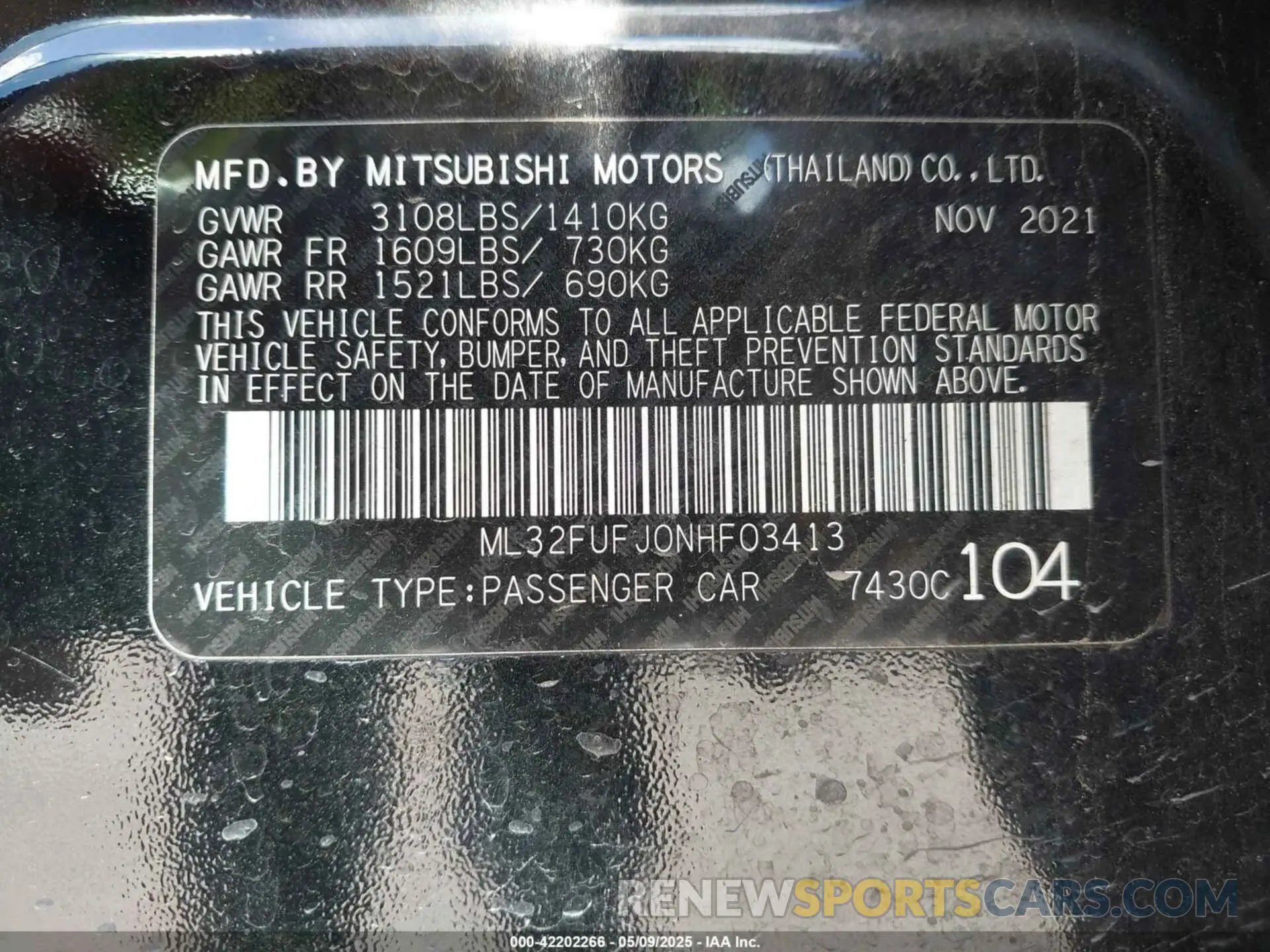 9 fotografías del automóvil dañado ML32FUFJ0NHF03413 MITSUBISHI MIRAGE G4 2022