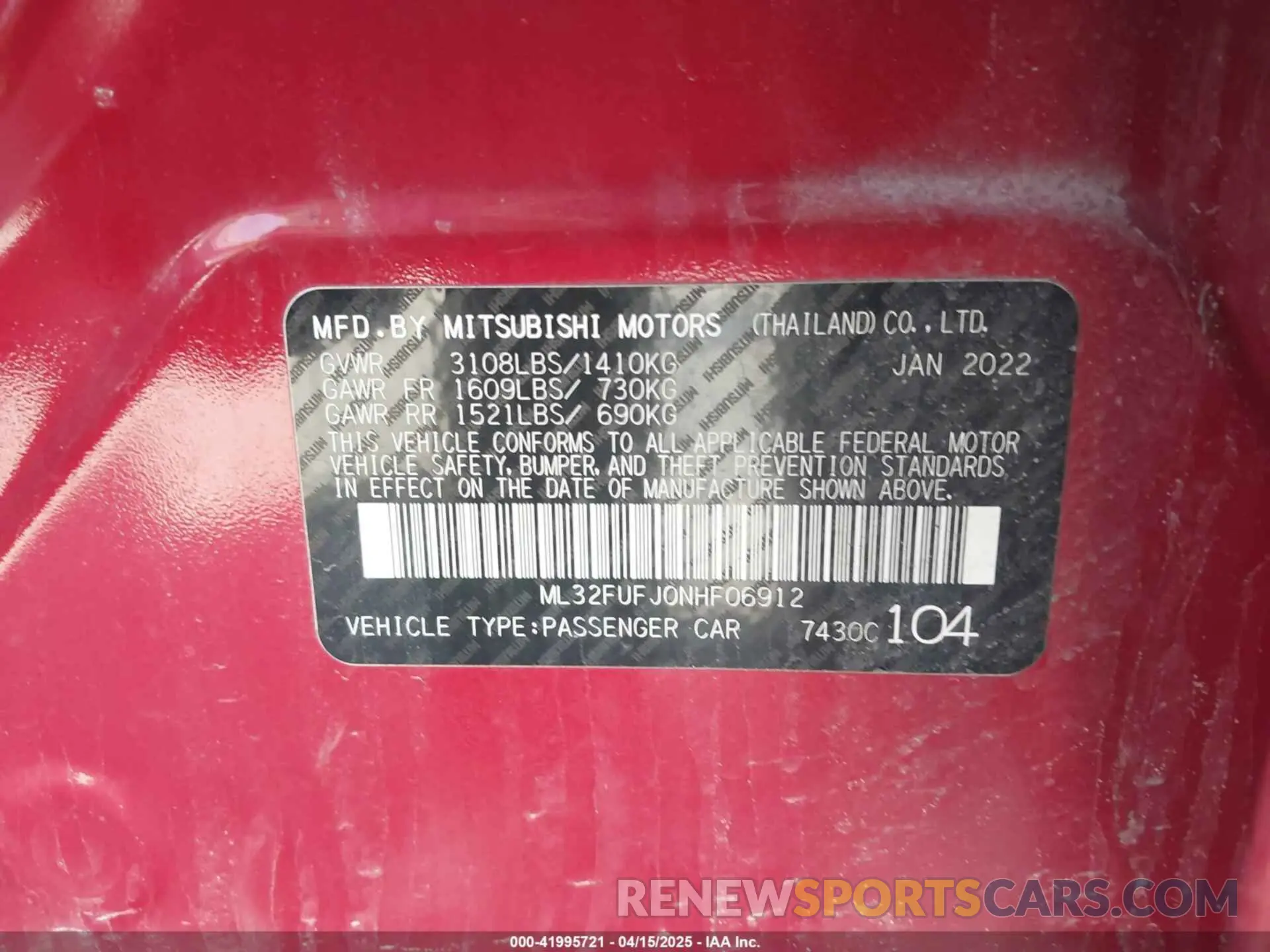 9 fotografías del automóvil dañado ML32FUFJ0NHF06912 MITSUBISHI MIRAGE G4 2022