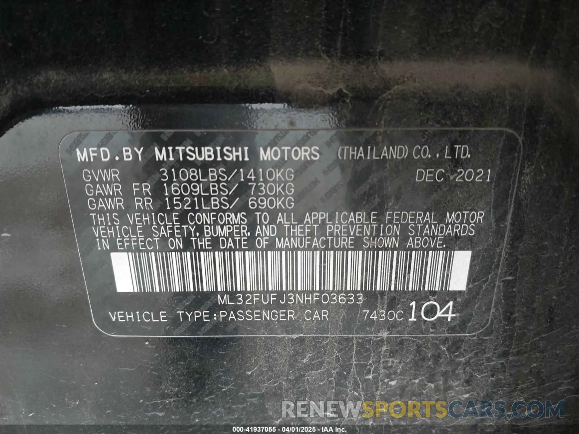 9 fotografías del automóvil dañado ML32FUFJ3NHF03633 MITSUBISHI MIRAGE G4 2022