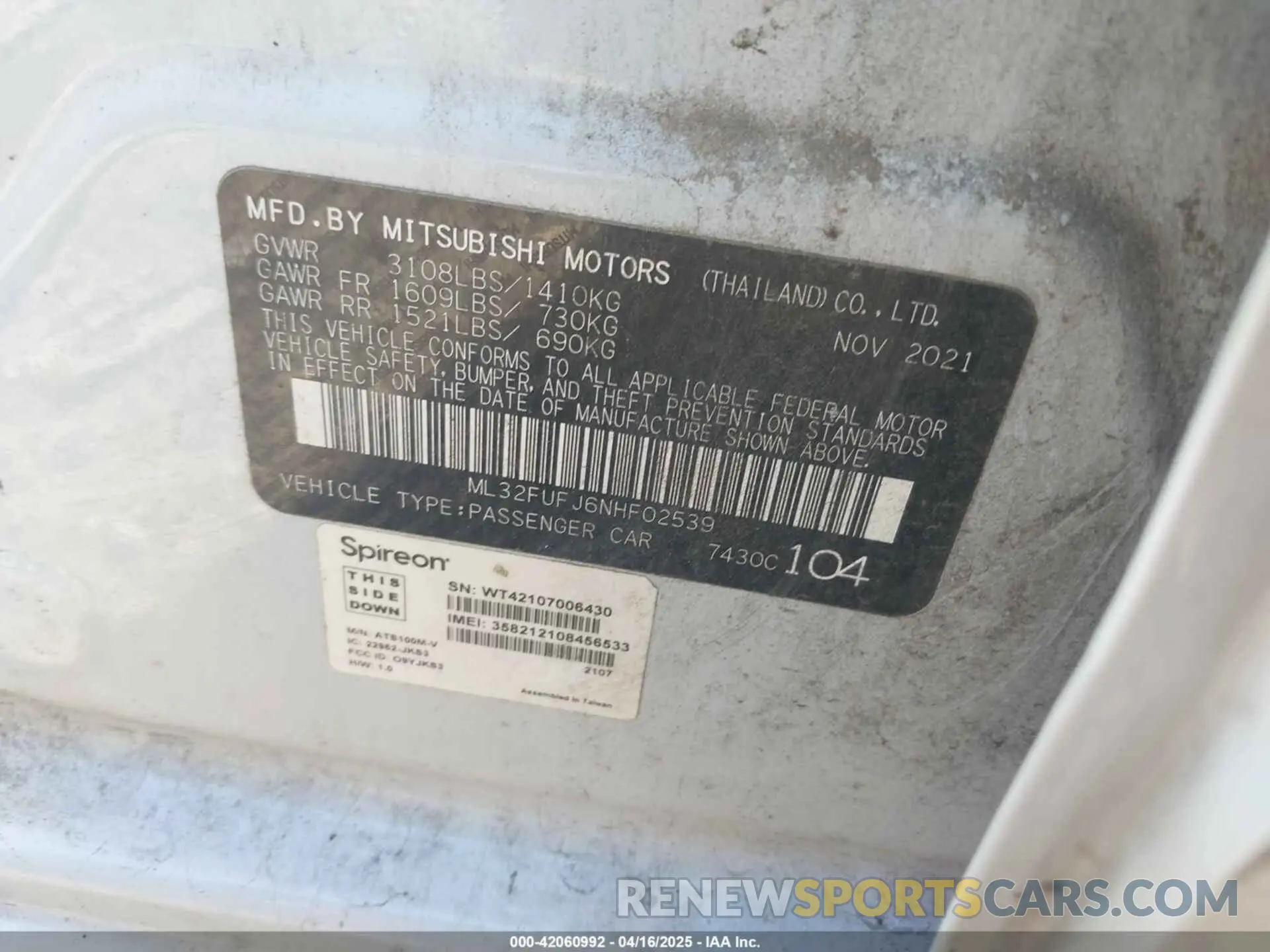 9 fotografías del automóvil dañado ML32FUFJ6NHF02539 MITSUBISHI MIRAGE G4 2022