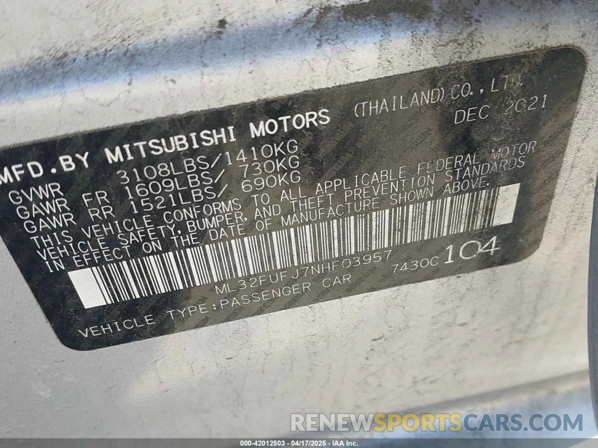 9 fotografías del automóvil dañado ML32FUFJ7NHF03957 MITSUBISHI MIRAGE G4 2022