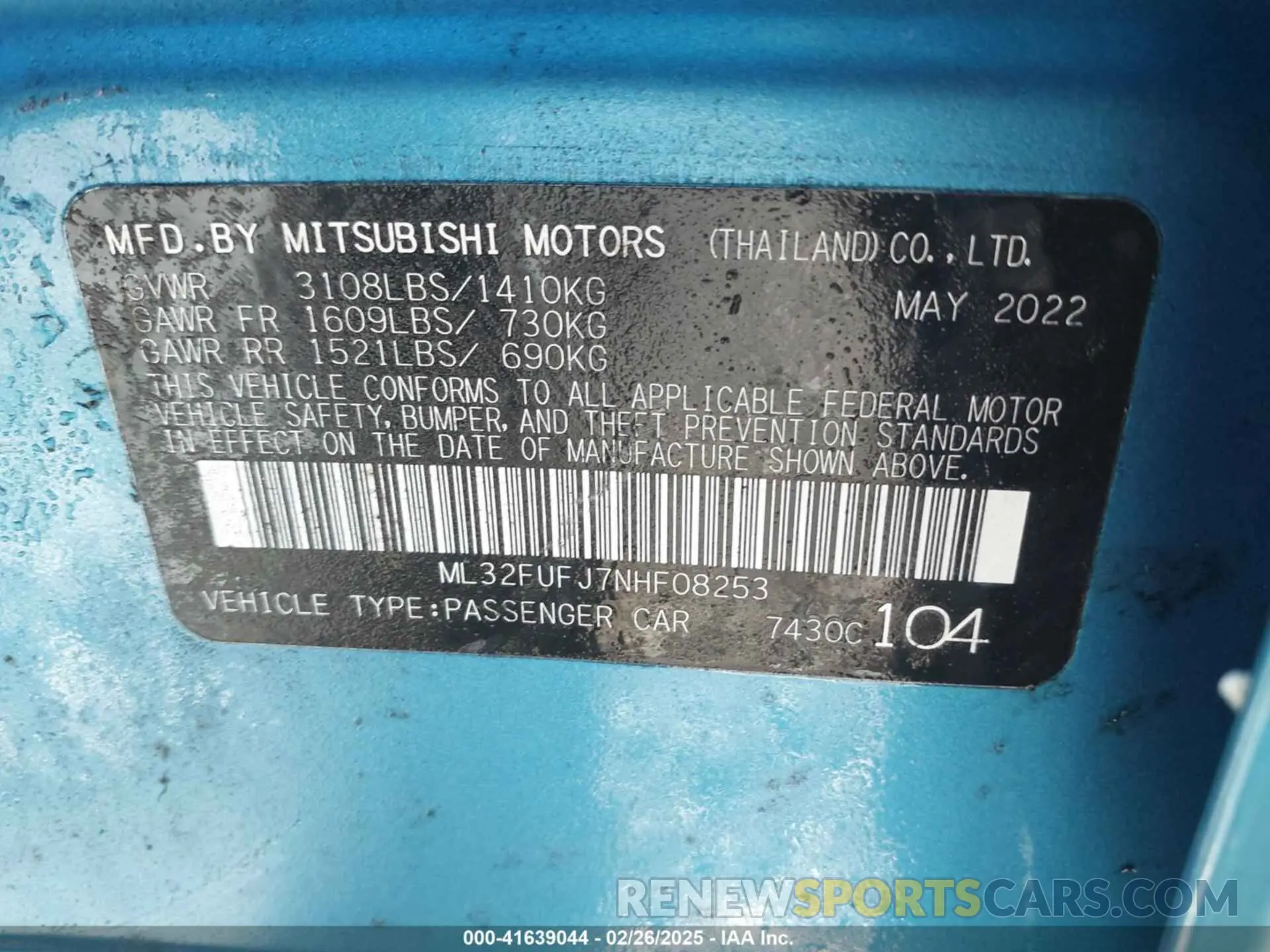 9 fotografías del automóvil dañado ML32FUFJ7NHF08253 MITSUBISHI MIRAGE G4 2022