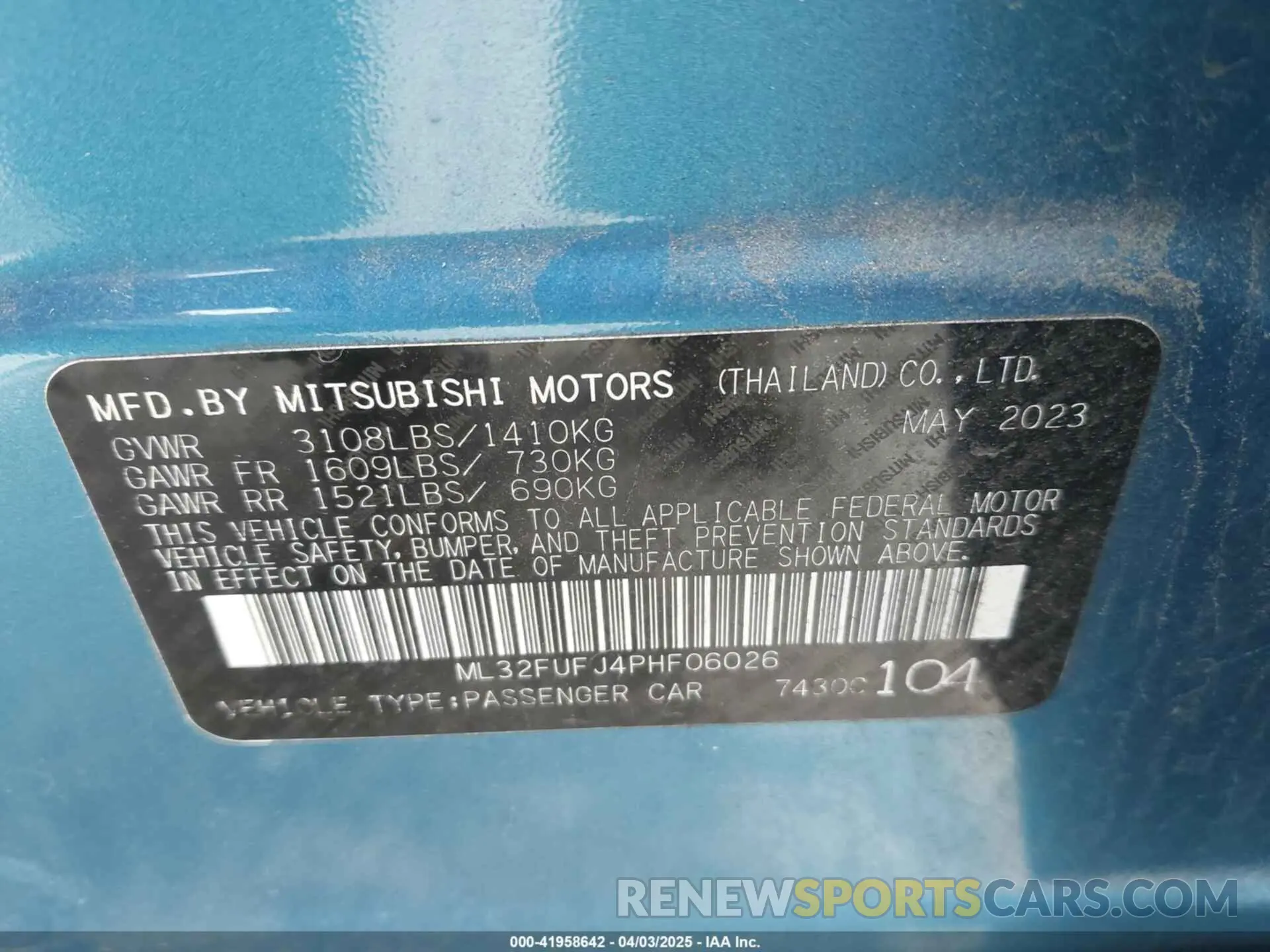 9 fotografías del automóvil dañado ML32FUFJ4PHF06026 MITSUBISHI MIRAGE G4 2023