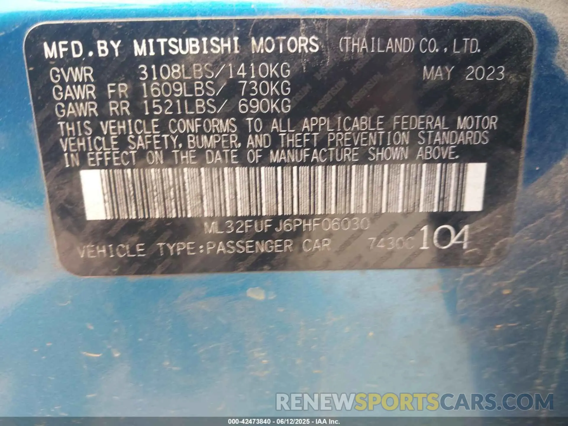 9 fotografías del automóvil dañado ML32FUFJ6PHF06030 MITSUBISHI MIRAGE G4 2023