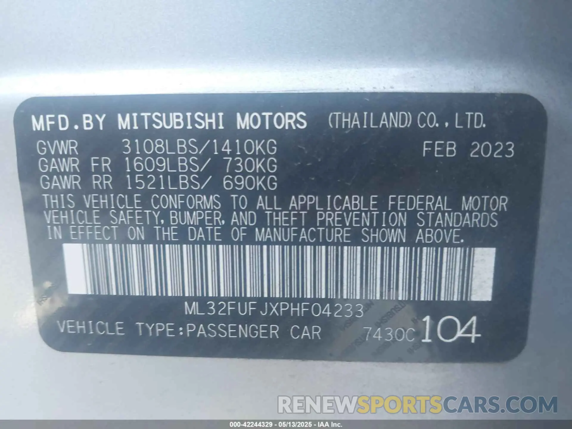 9 fotografías del automóvil dañado ML32FUFJXPHF04233 MITSUBISHI MIRAGE G4 2023