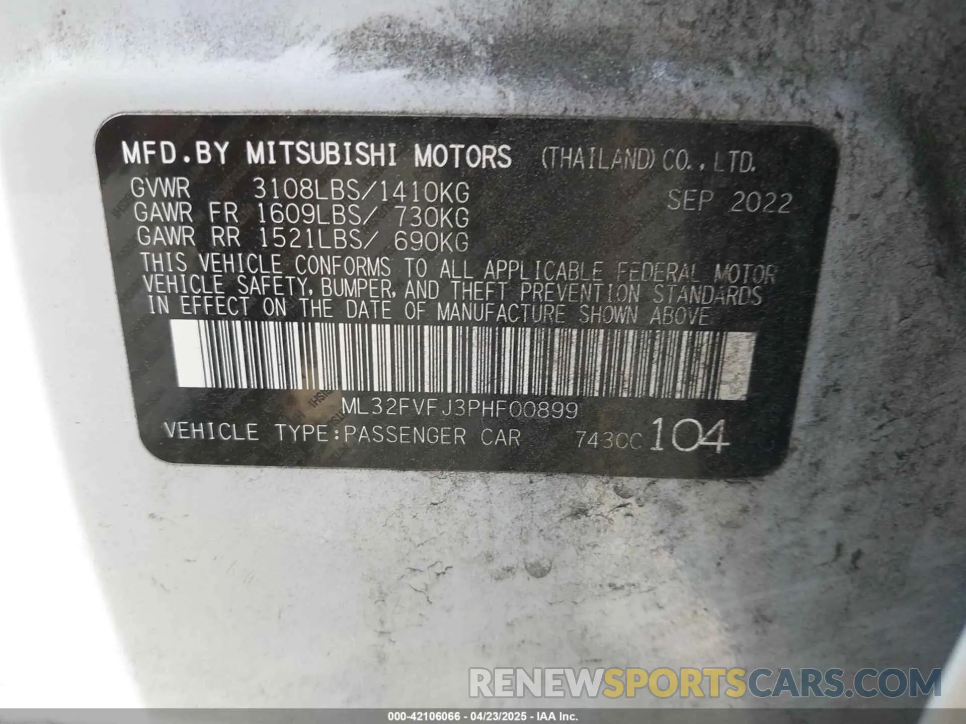9 fotografías del automóvil dañado ML32FVFJ3PHF00899 MITSUBISHI MIRAGE G4 2023