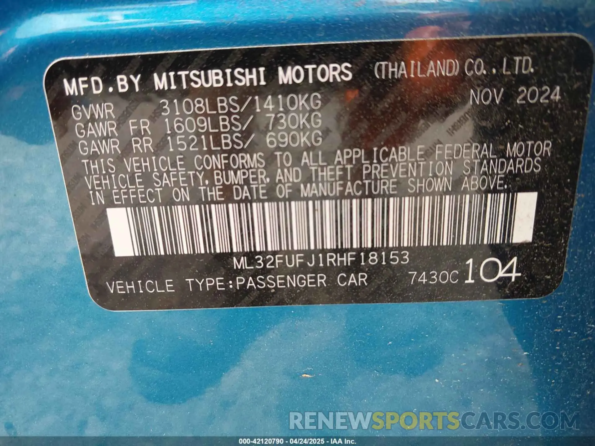 9 fotografías del automóvil dañado ML32FUFJ1RHF18153 MITSUBISHI MIRAGE G4 2024