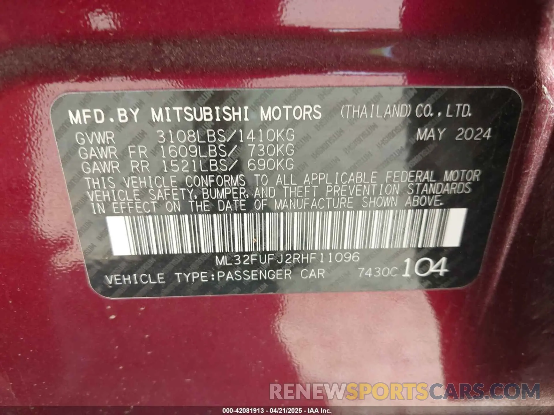 9 fotografías del automóvil dañado ML32FUFJ2RHF11096 MITSUBISHI MIRAGE G4 2024
