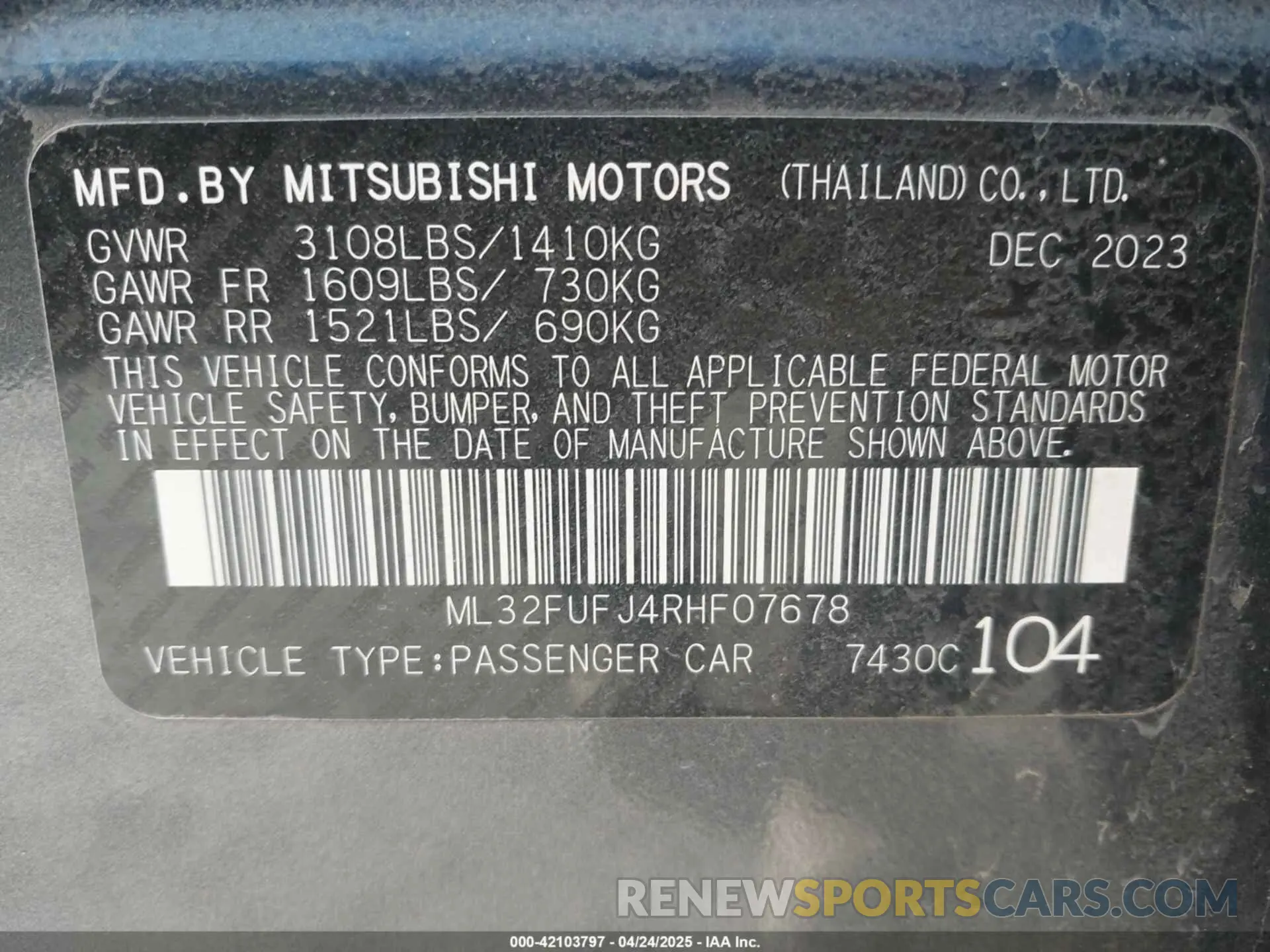 9 fotografías del automóvil dañado ML32FUFJ4RHF07678 MITSUBISHI MIRAGE G4 2024