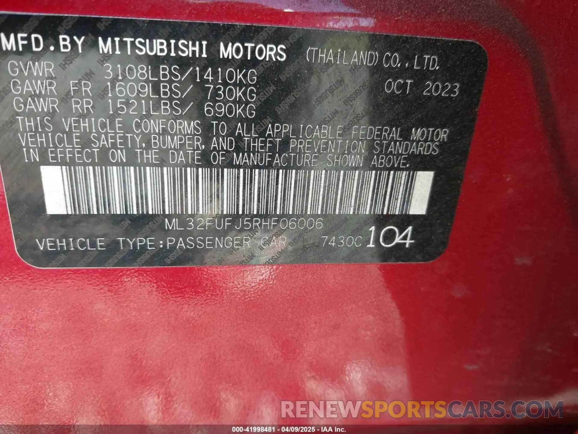 9 fotografías del automóvil dañado ML32FUFJ5RHF06006 MITSUBISHI MIRAGE G4 2024