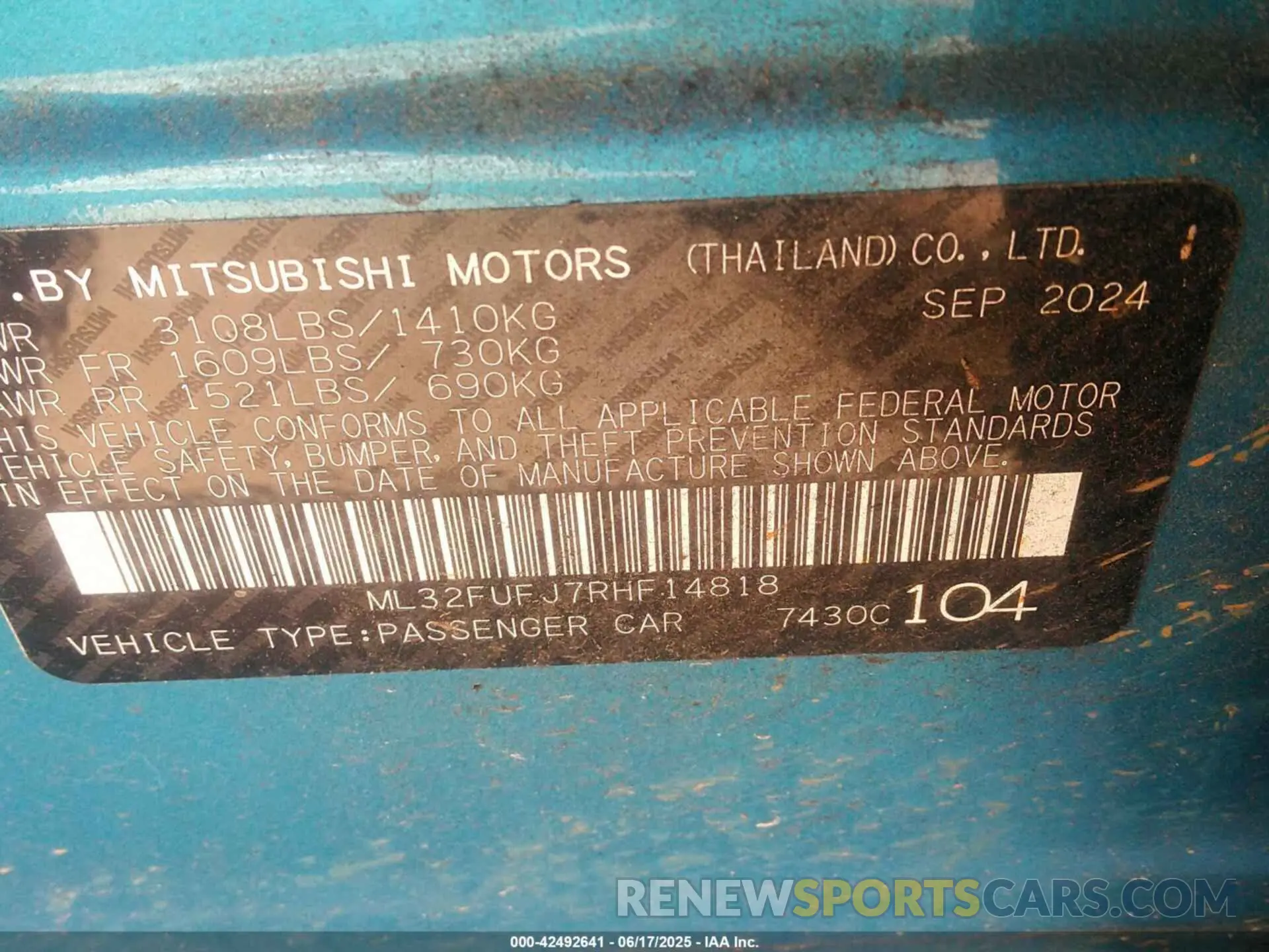 9 fotografías del automóvil dañado ML32FUFJ7RHF14818 MITSUBISHI MIRAGE G4 2024