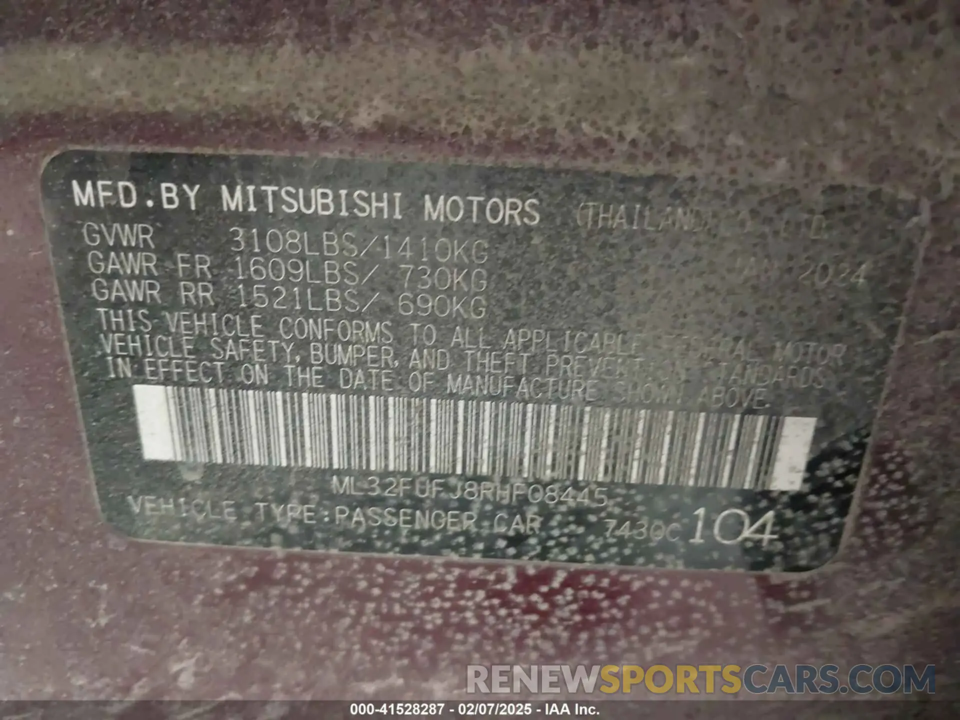 9 fotografías del automóvil dañado ML32FUFJ8RHF08445 MITSUBISHI MIRAGE G4 2024