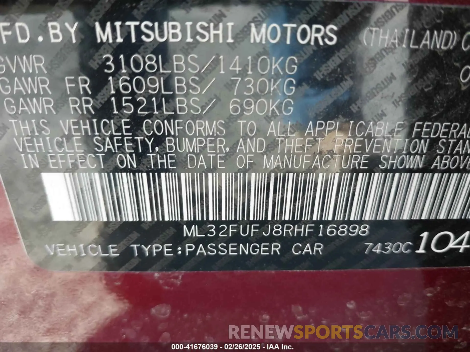 9 fotografías del automóvil dañado ML32FUFJ8RHF16898 MITSUBISHI MIRAGE G4 2024