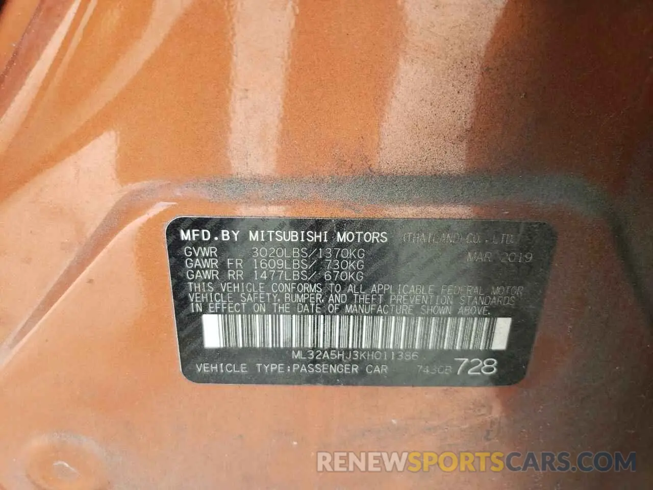 13 fotografías del automóvil dañado ML32A5HJ3KH011386 MITSUBISHI MIRAGE LE 2019