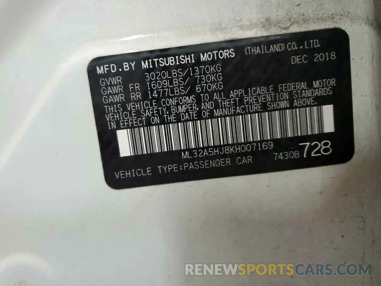 12 fotografías del automóvil dañado ML32A5HJ8KH007169 MITSUBISHI MIRAGE LE 2019