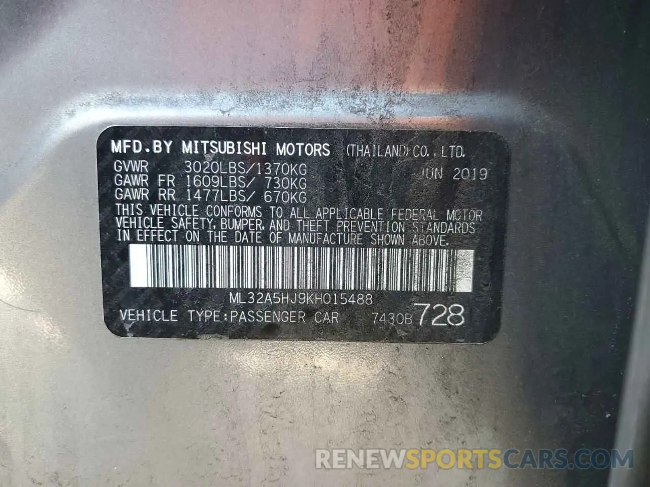 13 fotografías del automóvil dañado ML32A5HJ9KH015488 MITSUBISHI MIRAGE LE 2019
