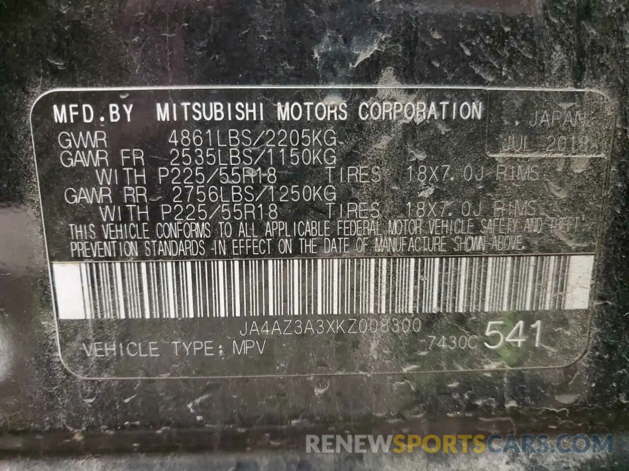 14 fotografías del automóvil dañado JA4AZ3A3XKZ008300 MITSUBISHI OUTLANDER 2019