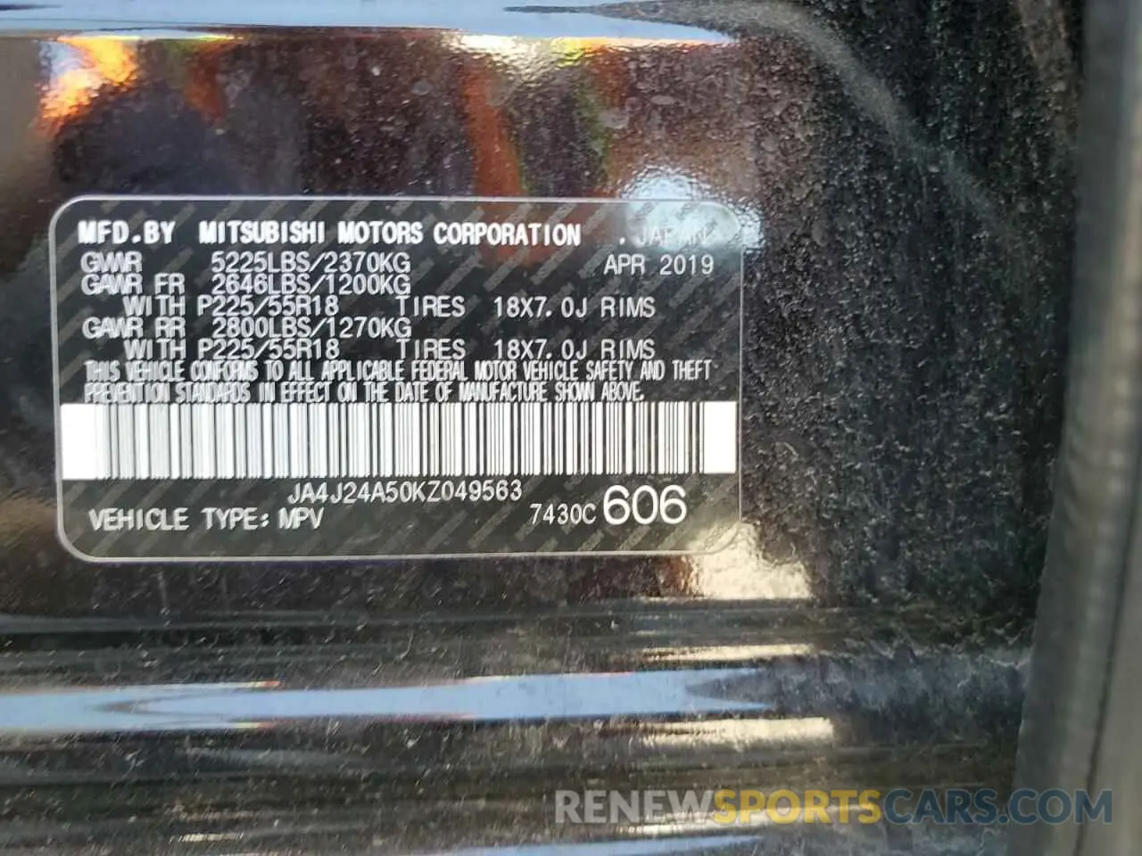 13 fotografías del automóvil dañado JA4J24A50KZ049563 MITSUBISHI OUTLANDER 2019