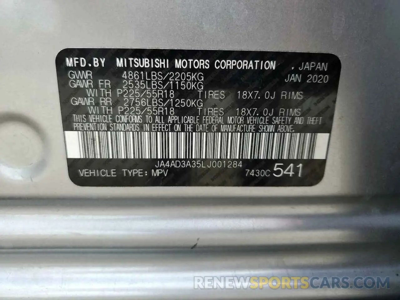 13 fotografías del automóvil dañado JA4AD3A35LJ001284 MITSUBISHI OUTLANDER 2020