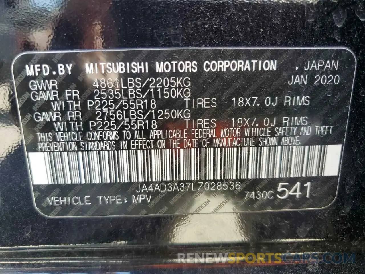13 fotografías del automóvil dañado JA4AD3A37LZ028536 MITSUBISHI OUTLANDER 2020
