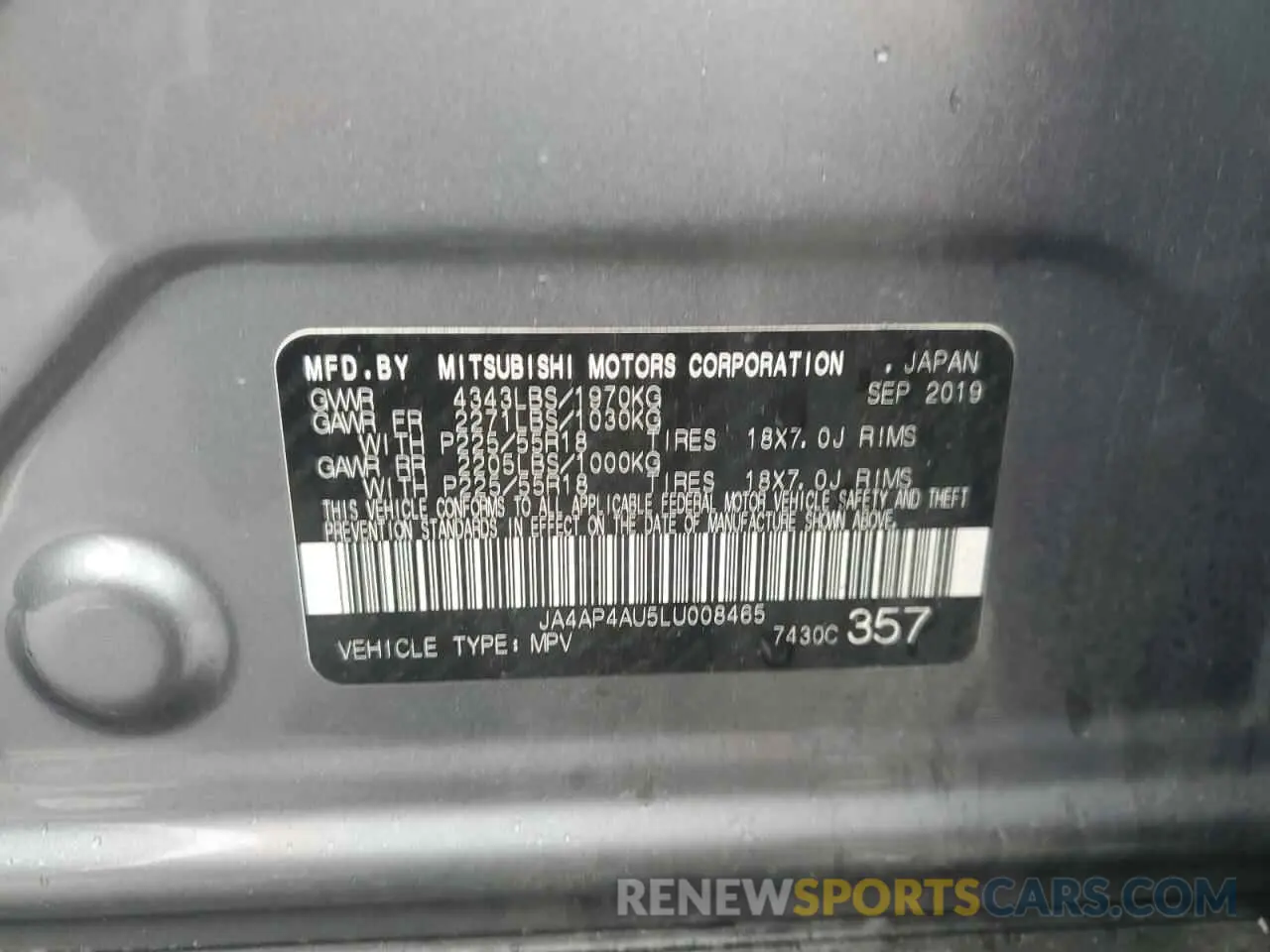 13 fotografías del automóvil dañado JA4AP4AU5LU008465 MITSUBISHI OUTLANDER 2020