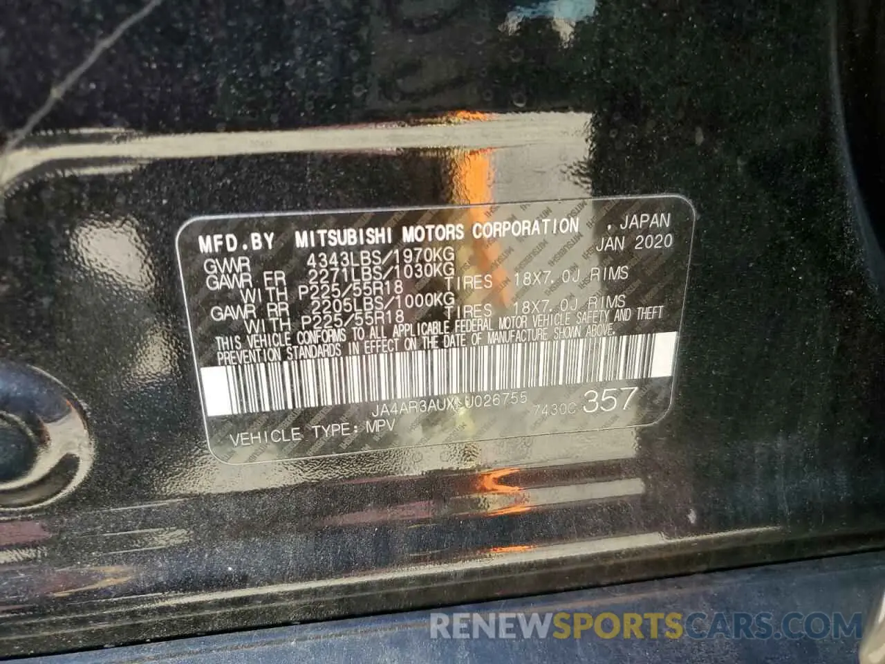 13 fotografías del automóvil dañado JA4AR3AUXLU026755 MITSUBISHI OUTLANDER 2020