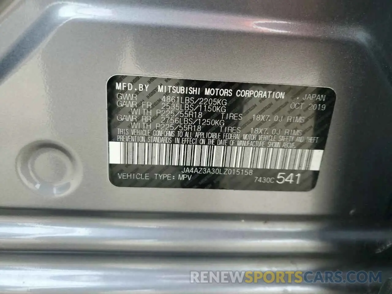 13 fotografías del automóvil dañado JA4AZ3A30LZ015158 MITSUBISHI OUTLANDER 2020