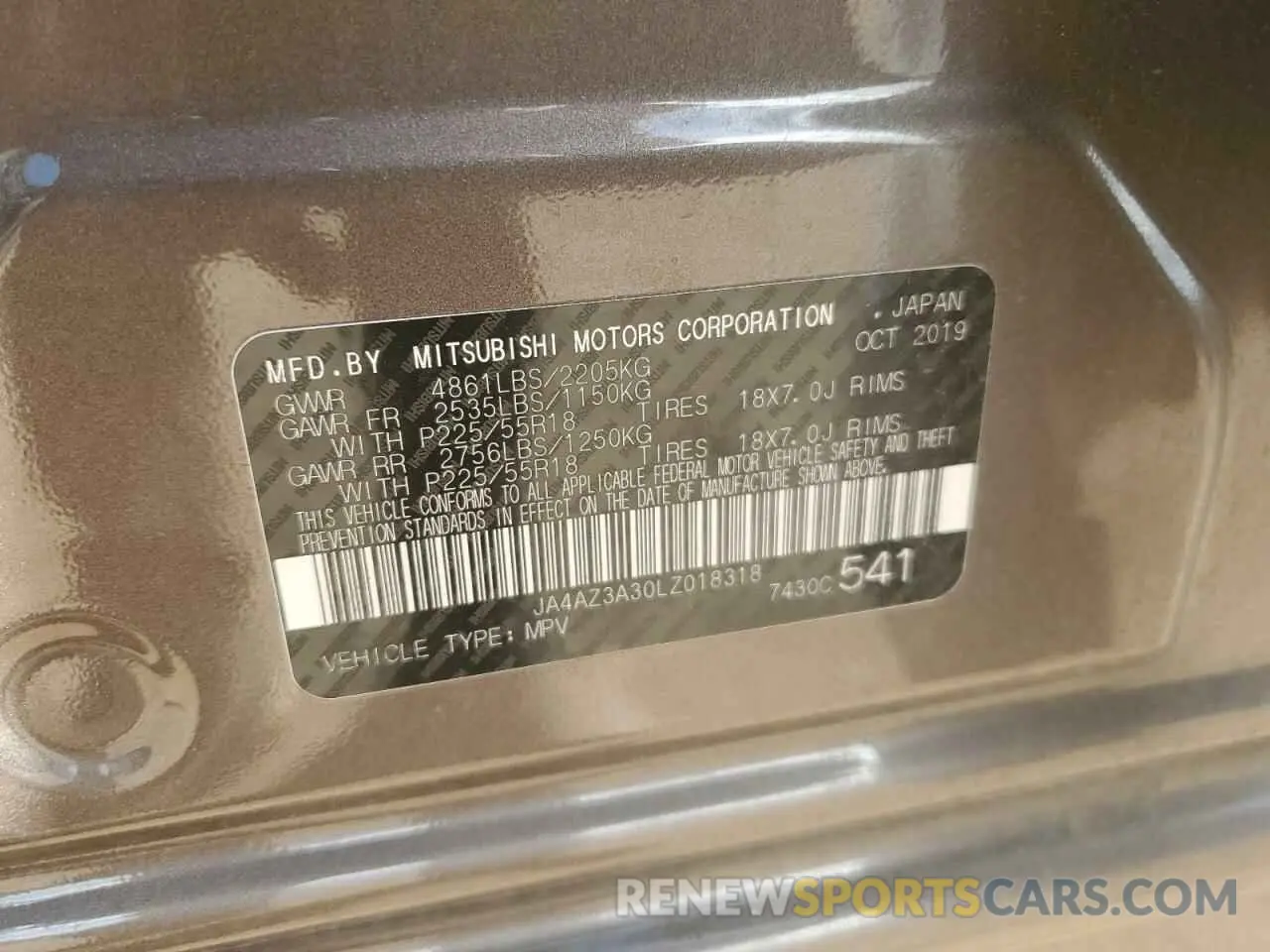 13 fotografías del automóvil dañado JA4AZ3A30LZ018318 MITSUBISHI OUTLANDER 2020